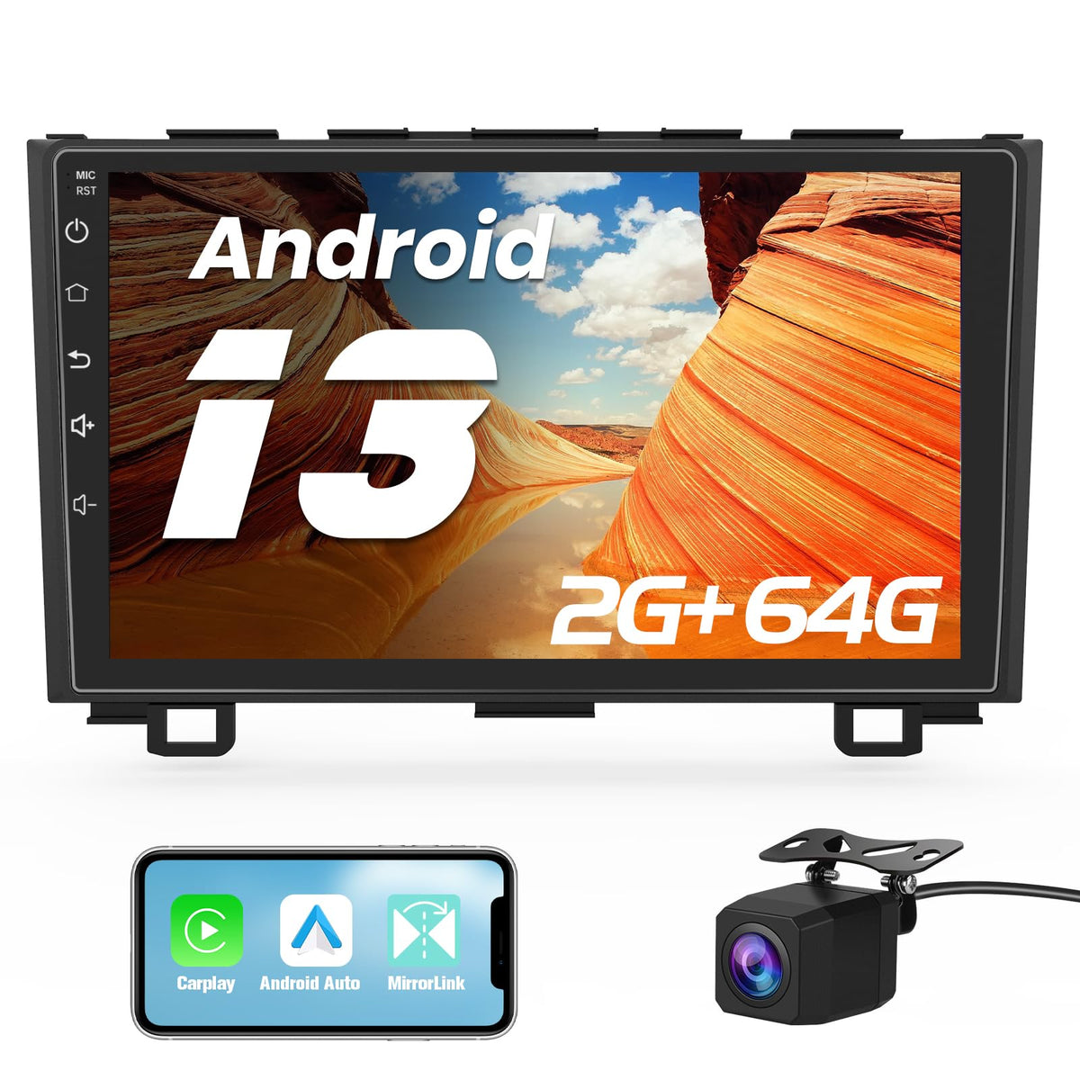 Estéreo para Coche Pyniro Negro con Pantalla 9" y CarPlay para Honda CRV 2007-2011 Android 13