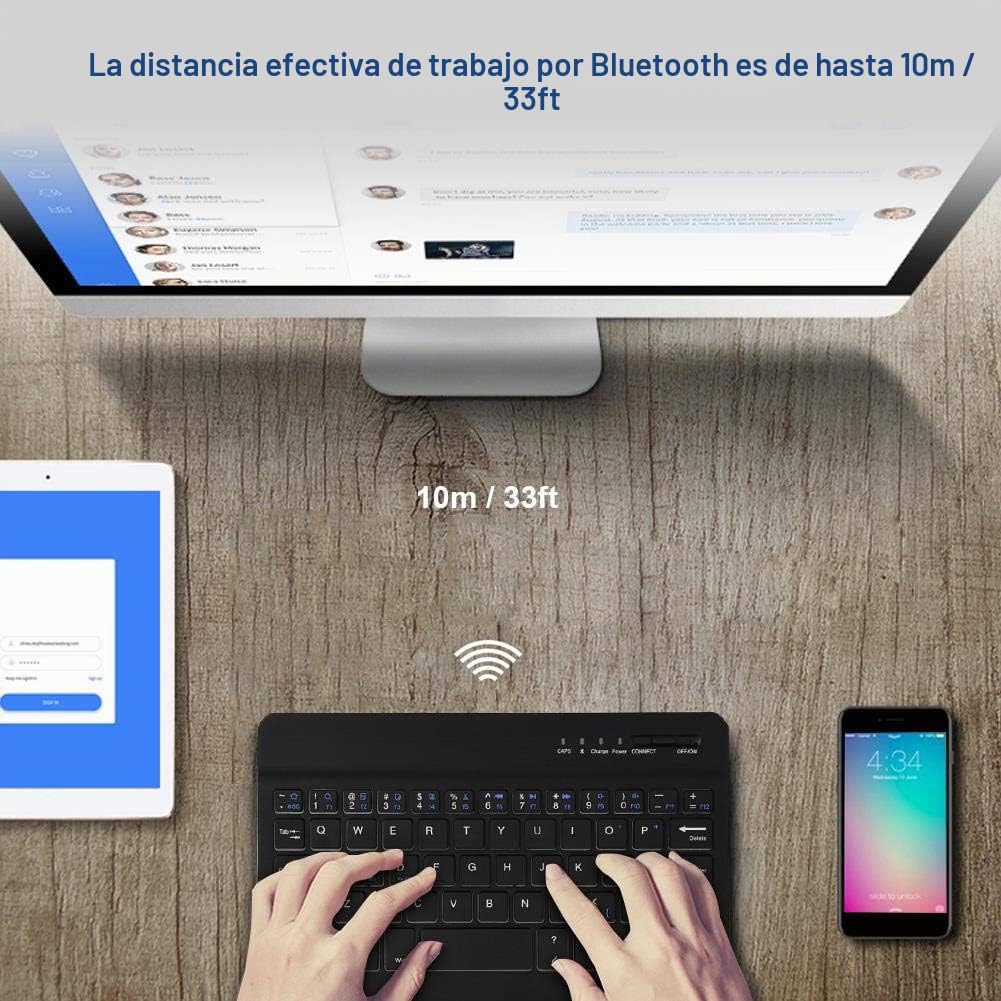 Teclado Inalámbrico Oumij Mini Blanco Ultra Delgado Recargable Universal para PC, Tablet y Laptop