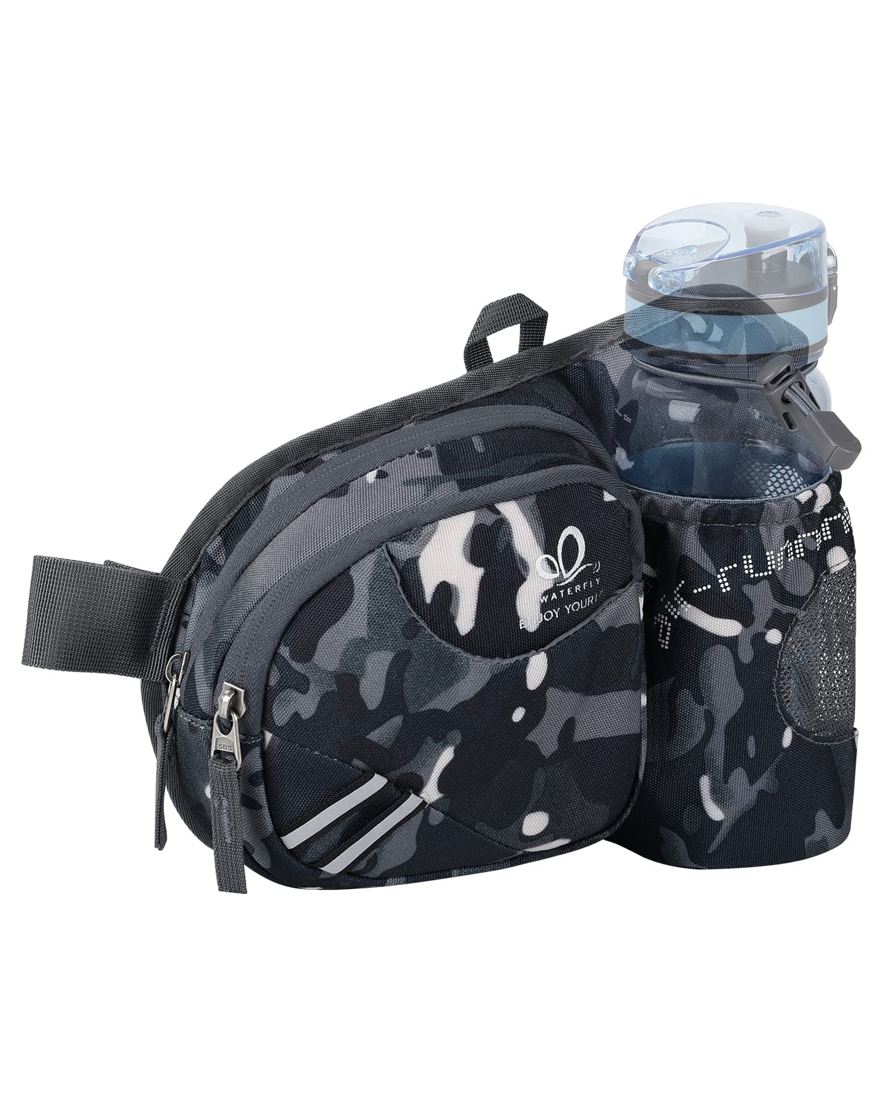 Riñonera WATERFLY Negro Deportiva con Soporte para Botellas para Mujer y Hombre