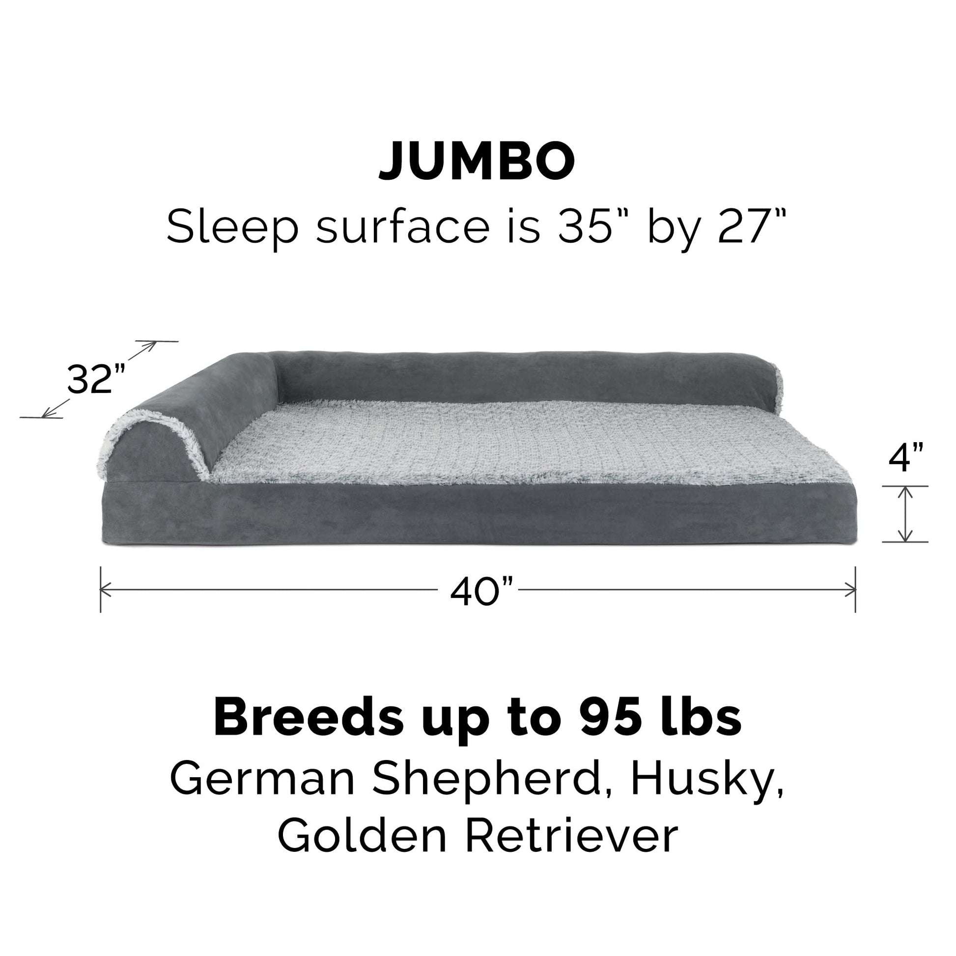 Furhaven - Cama Para Perros De Espuma Viscoelástica Xl, Diván Bicolor De Piel Sintética Y Gamuza En Forma De L Con Funda Extraíble Y Lavable, Gris Piedra, Gigante