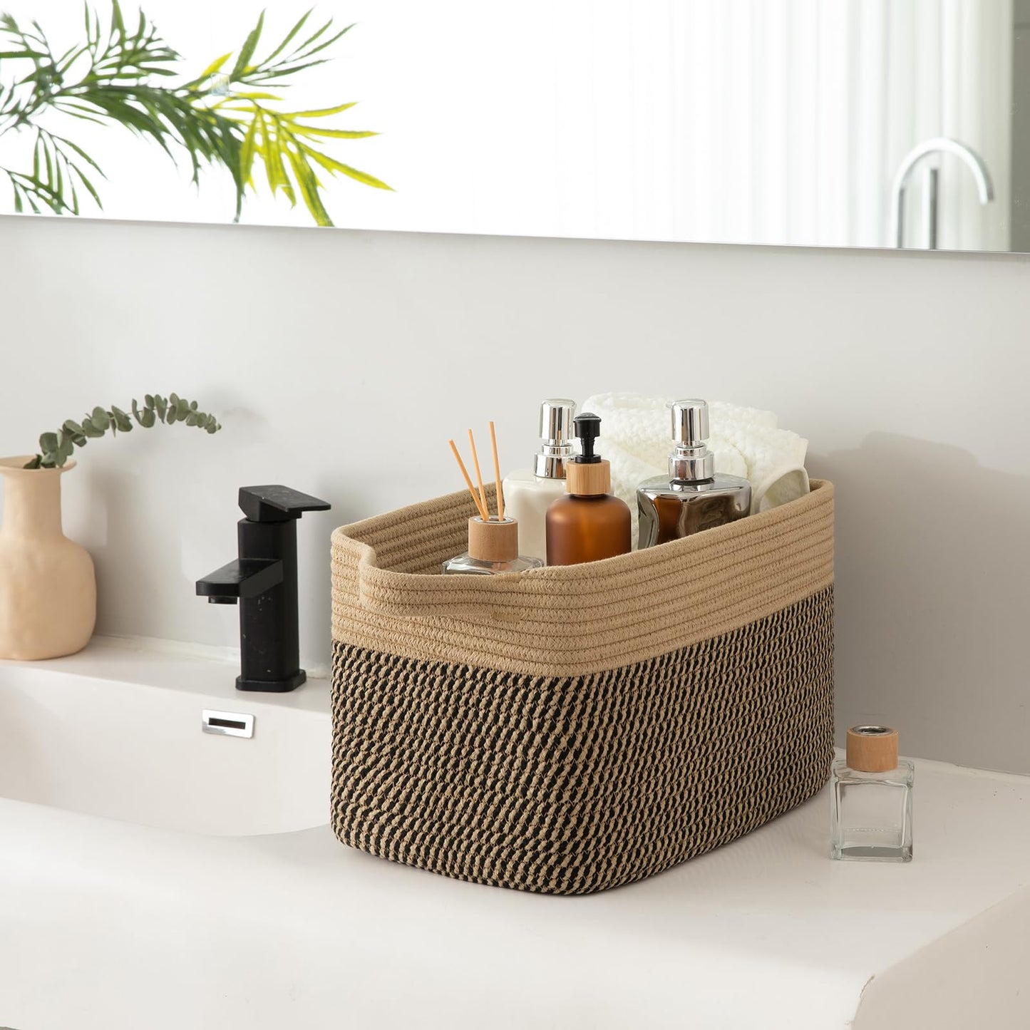 OIAHOMY - Paquete de 3 cestas de almacenamiento para organizar, 13 x 9.85 x 8.7 pulgadas, cesta tejida con asas, cesta de almacenamiento de juguetes, cesta elegante para decoración de habitación, café