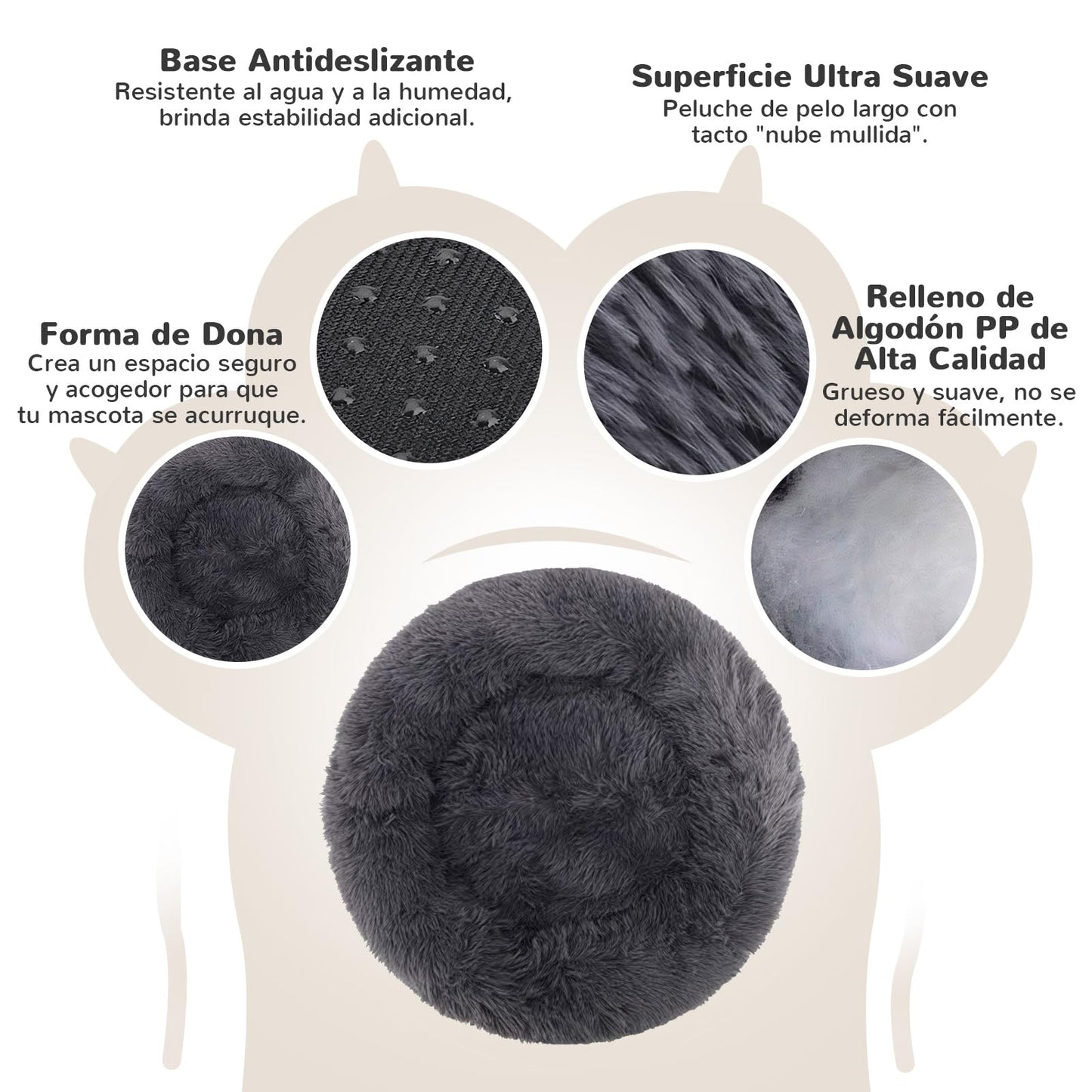 Cama para Perro Spring Blossoms Gris Oscuro Mullida y Antideslizante 80cm