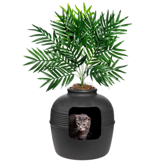 Good Pet Stuff, la Caja de Arena Oculta Original, Plantas Artificiales y Caja de Arena Cerrada para Gatos, Filtro ventilado y de Olor, fácil de Limpiar, Gamuza Negra