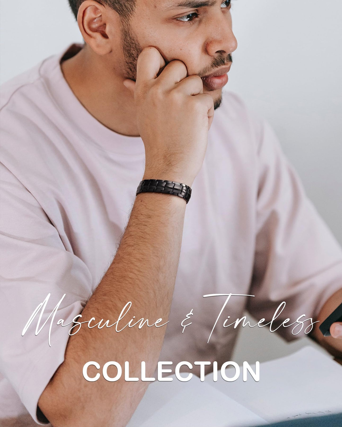 Pulsera Magnética Feraco Acero Titanio con Doble Fila para Hombre