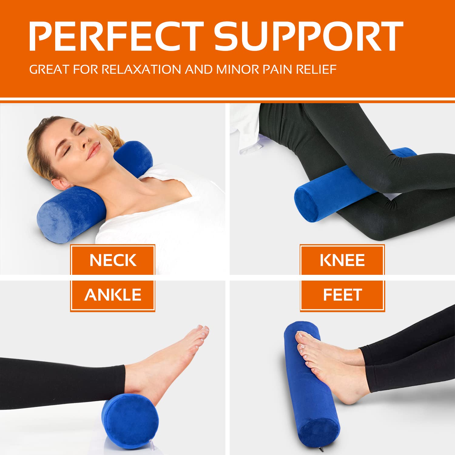 AllSett Health - Almohada de espuma viscoelástica para cuello cervical, almohada de cuello redondo, soporte para dormir, almohada para cama, piernas, espalda y yoga, funda azul