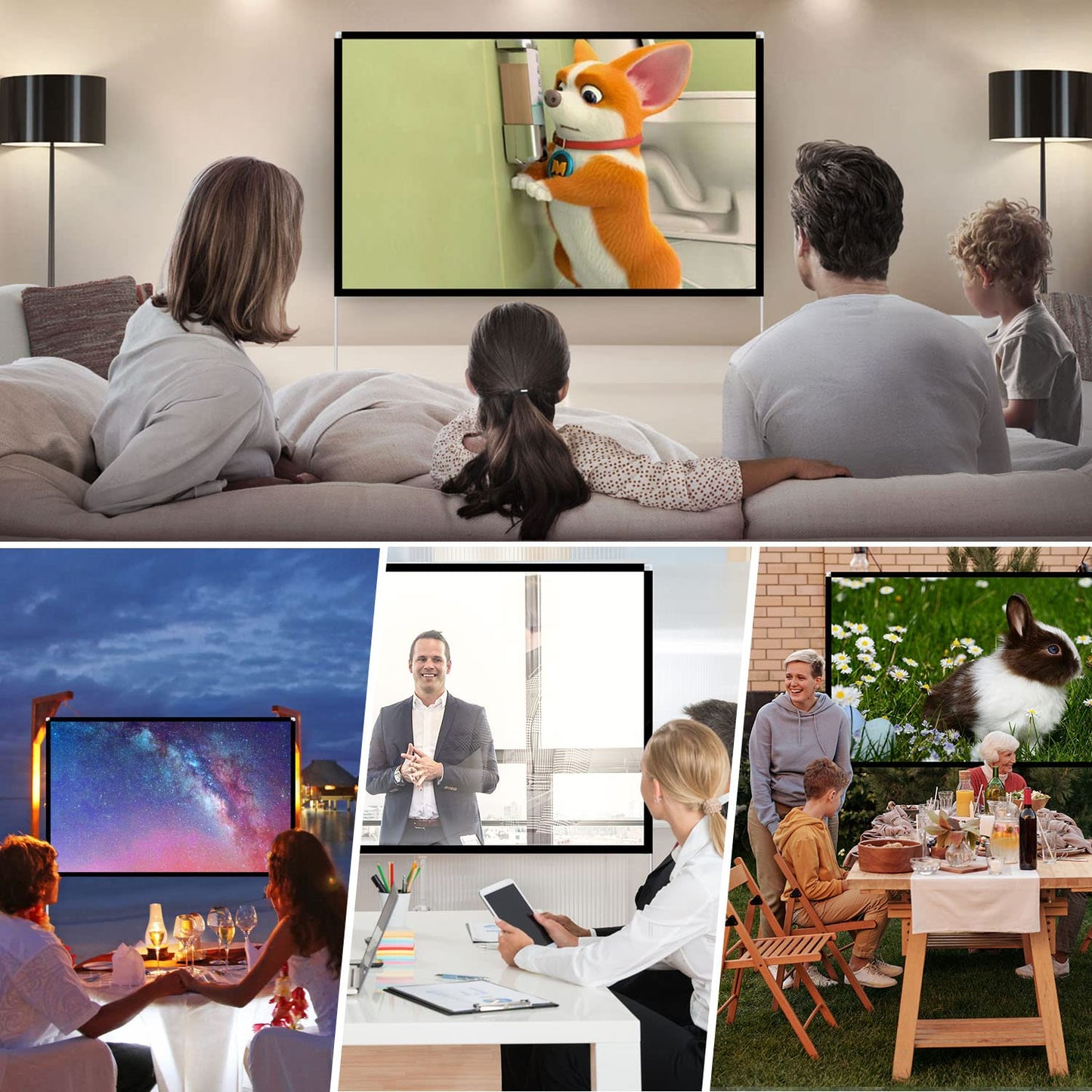 visualización y soporte para proyector de 100 pulgadas, visualización de proyección portátil para exteriores 16:9 4K HD con bolsa de transporte para interiores y exteriores, cine en casa, fiesta,