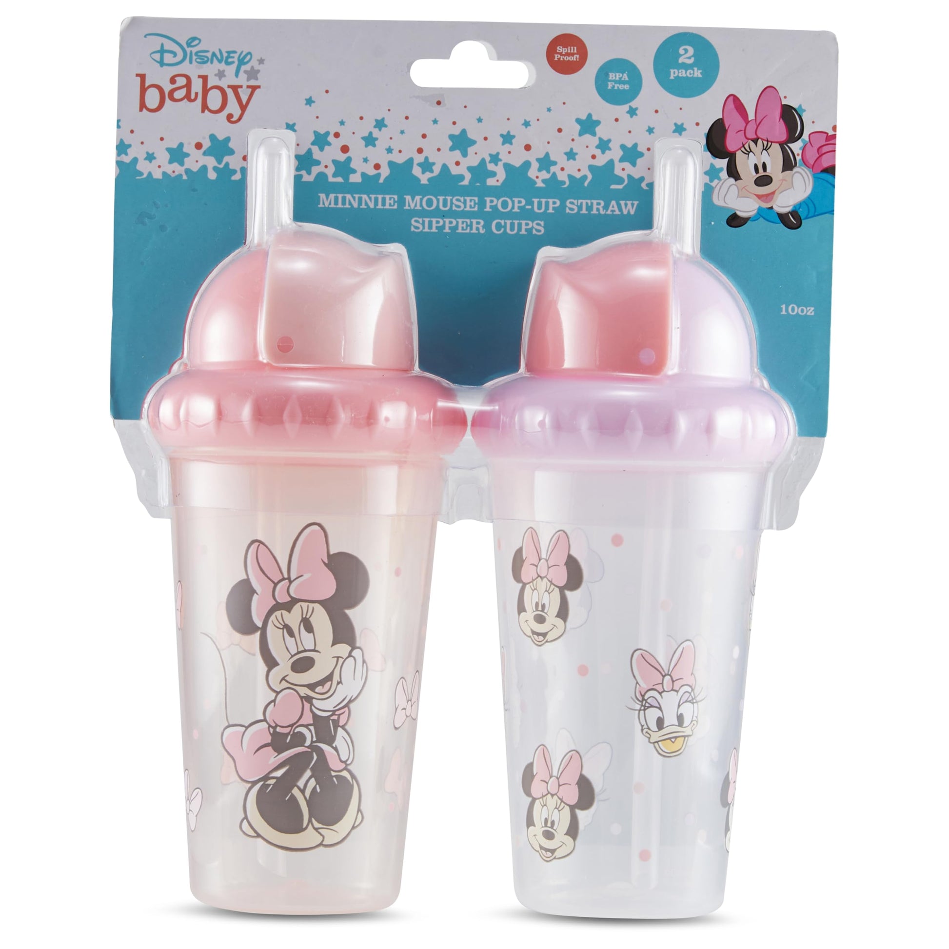 Disney - Vasos para sorbos para niños y niñas, paquete de dos tazas para sorber de 10 onzas, con popote y tapa, botella de agua de viaje duradera a prueba de fugas para niños pequeños