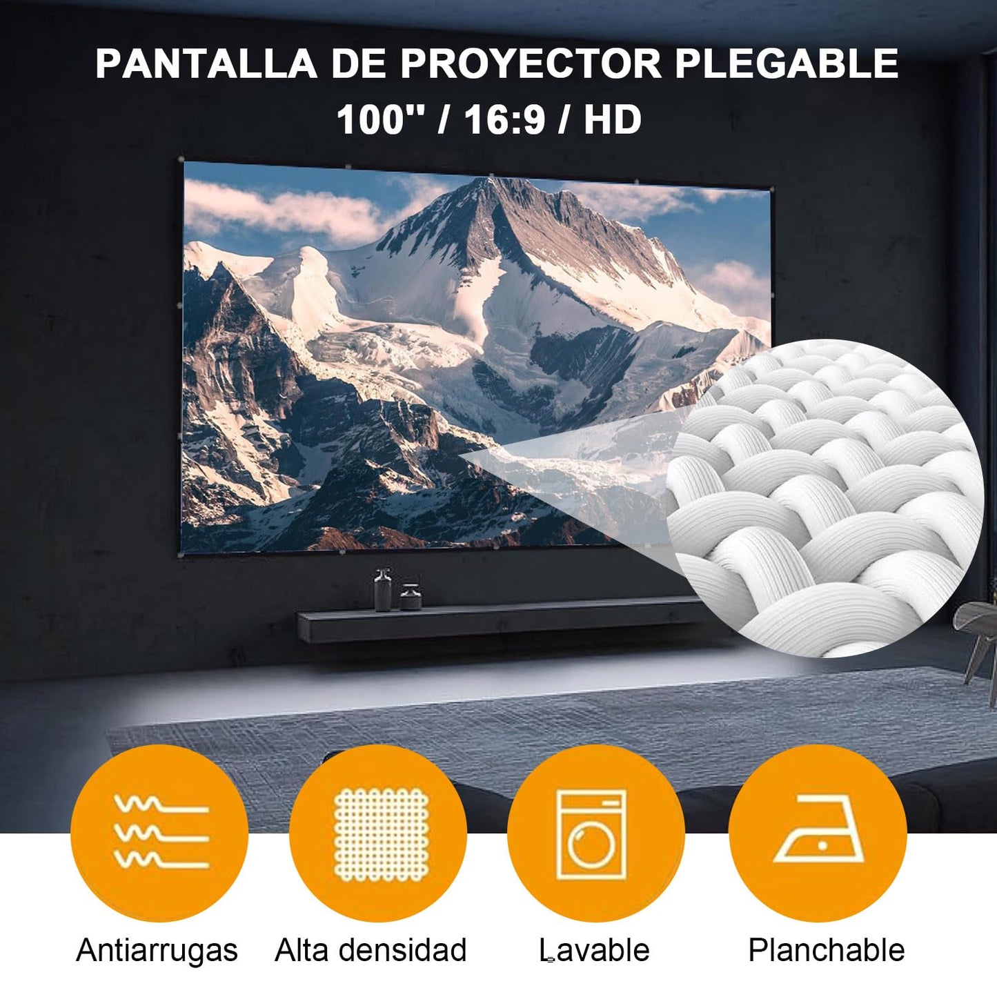Pantalla para Proyector, Tela para Proyector de100 Pulgadas, Visualización de Proyección, Antiarrugas, HD 4K Lona para Proyector,Pantalla de Cine Plegable para Interior y Exterior (espesado-100)