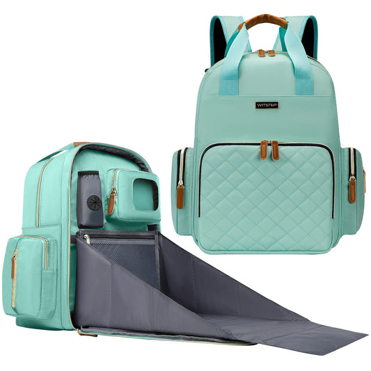 Mochila de Viaje WITSTEP Verde Claro Multifunción para Pañales con Cambiador para Bebé