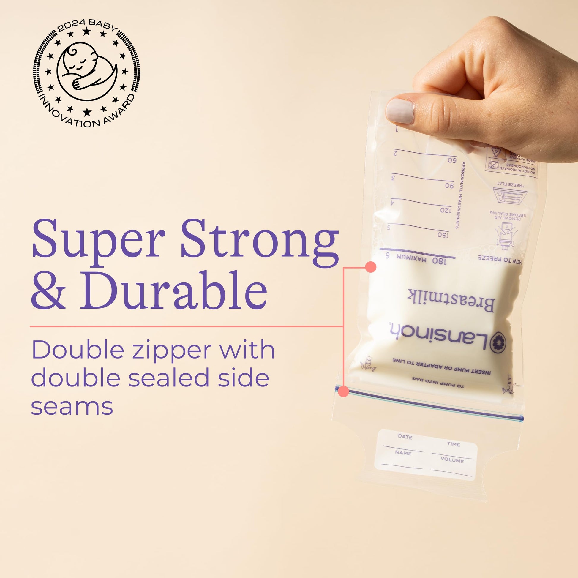 Lansinoh Breastmilk Storage Bags With Convenient Pour Spout and Patented Double Zipper Seal, Ideal for Storing and Freezing Breastmilk, 3 Packs of 25 Count (75 Count), BPA and BPS Free