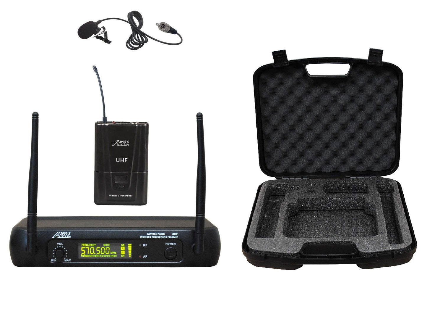 Audio 2000S S6073M UHF - Micrófono Lavalier inalámbrico con transmisor, micrófono Lavalier y receptor inalámbrico