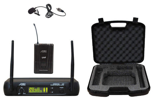 Audio 2000S S6073M UHF - Micrófono Lavalier inalámbrico con transmisor, micrófono Lavalier y receptor inalámbrico