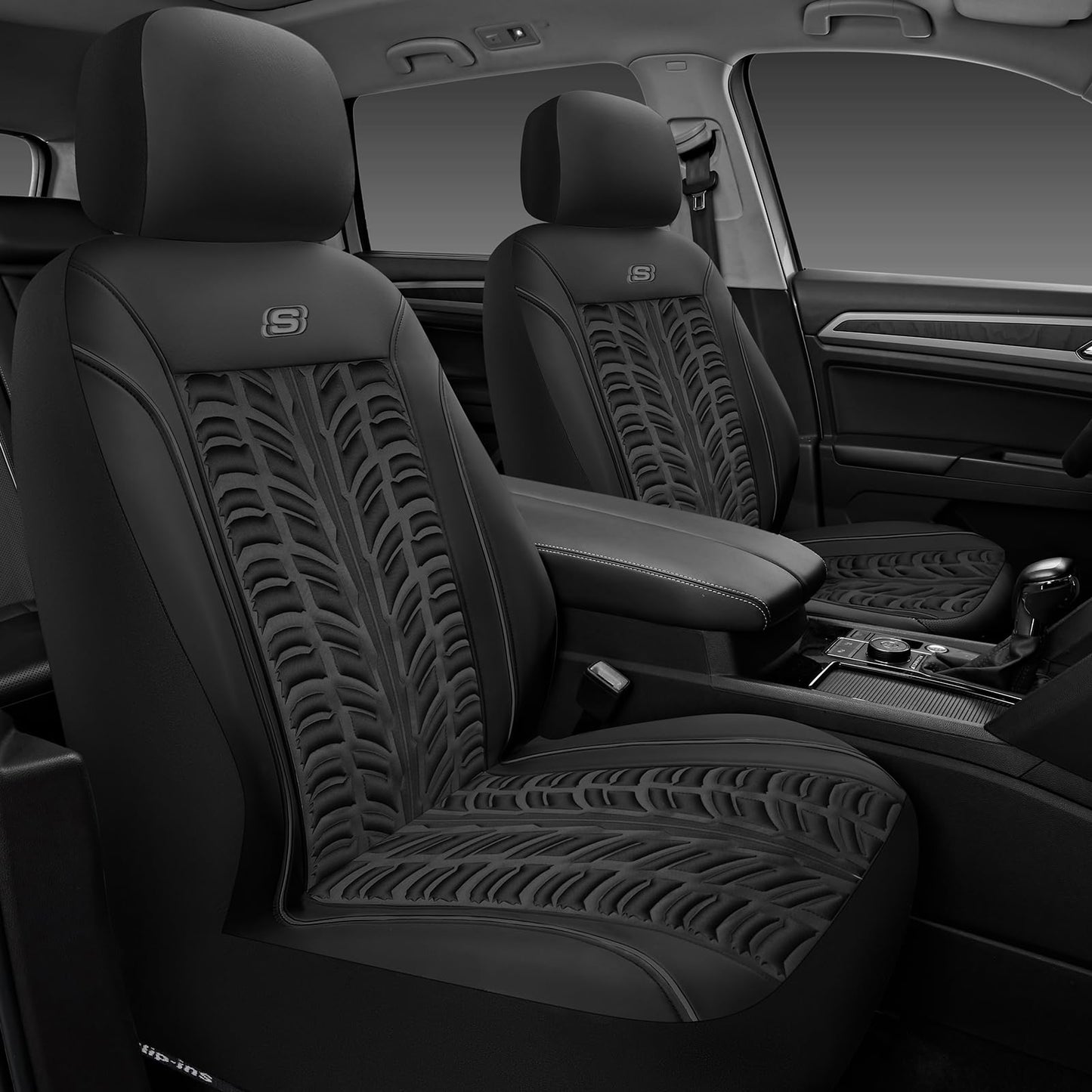 Skechers - Fundas de asiento Slip-Ins de espuma viscoelástica 3D, fundas de asiento de coche de piel en relieve, compatible con bolsas de aire, comodidad universal para la mayoría de coches