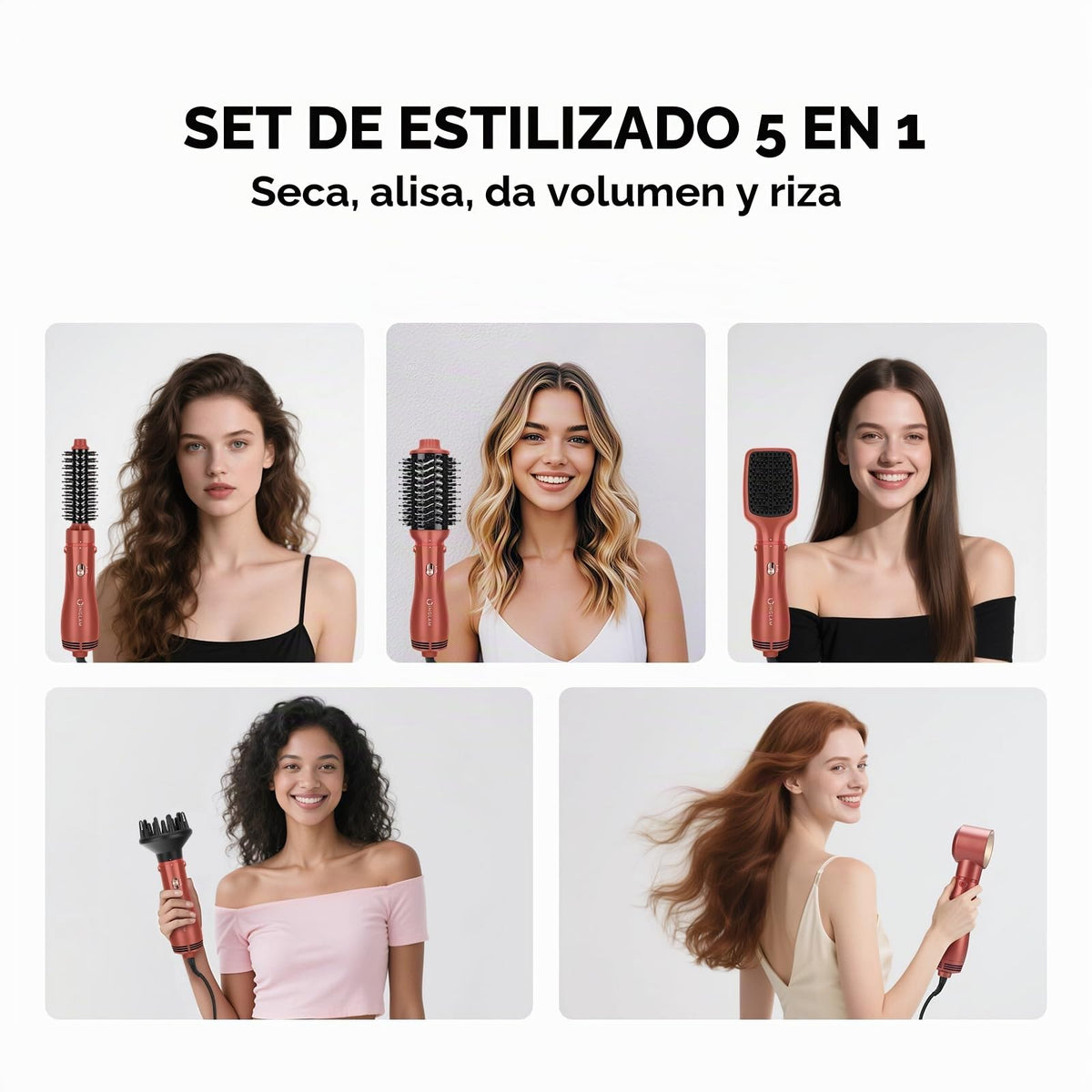 Juego de Cepillos IG Inglam Negro Multipeinado 5 en 1 para Mujer