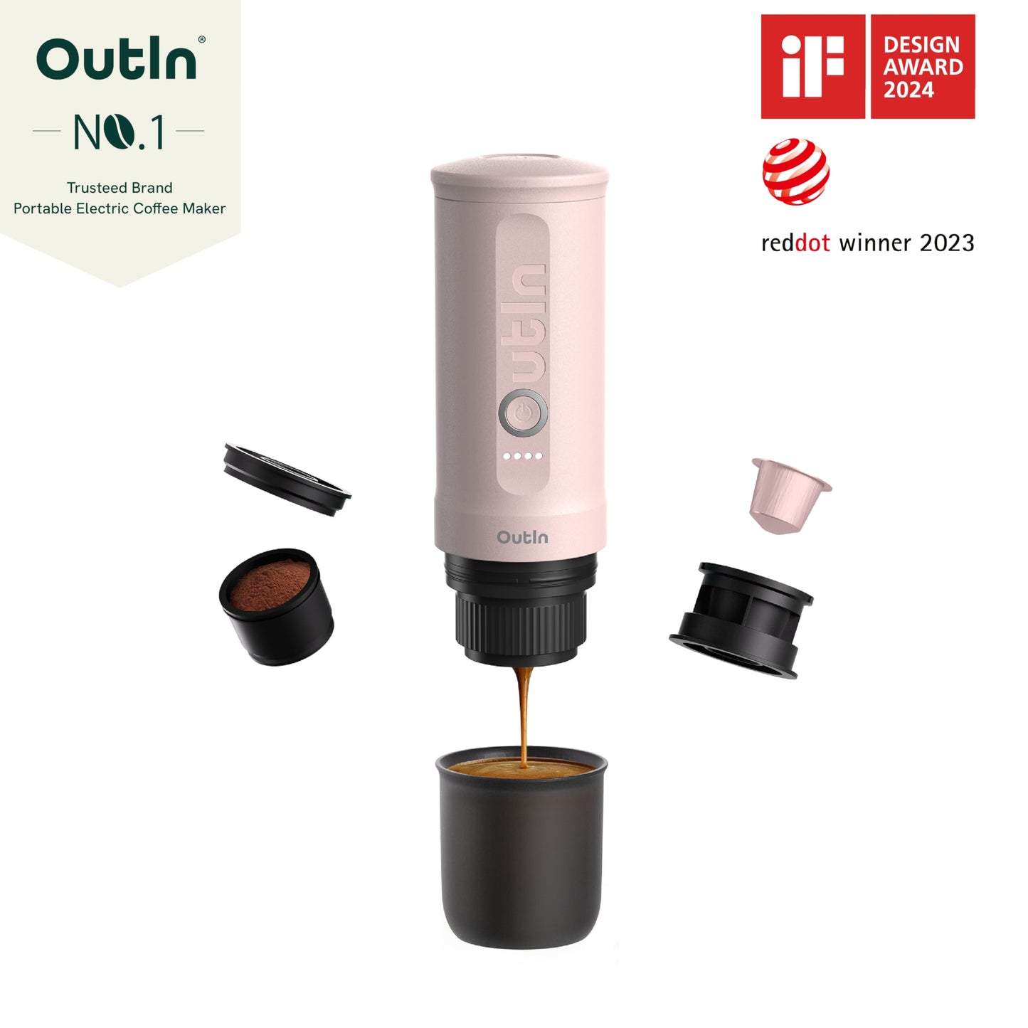 Máquina Espresso Portátil OutIn Nano Negra autocalentada con USB-C para Camping y Viajes