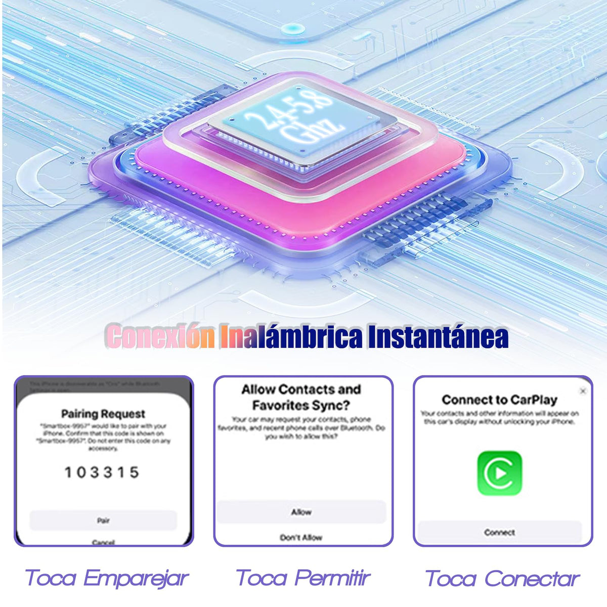 Adaptador Inalámbrico YIGANGBAO RGB Actualizable 2 en 1 para CarPlay y Android Auto
