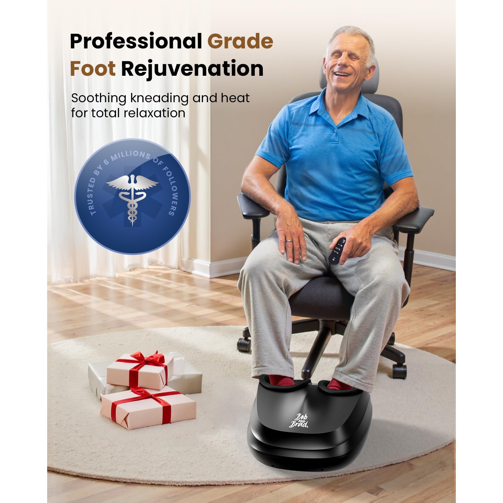BOB AND BRAD masajeador de pies con calor y control remoto, Shiatsu máquina eléctrica de amasamiento profundo para hombres, talla 12, regalos para mujeres y hombres