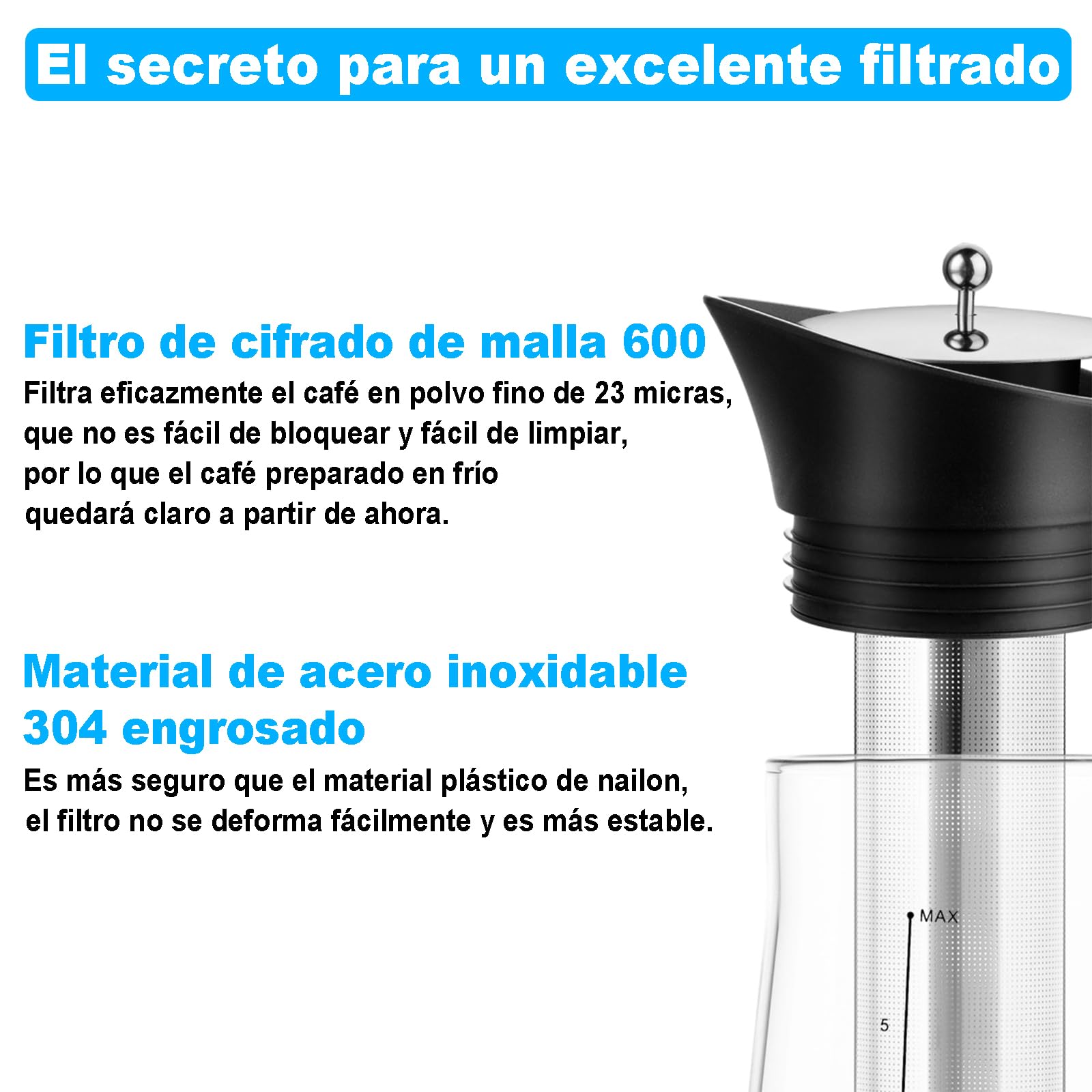 Café En Frío Cold Brew Jarra De Vidrio,1.5 L Cafetera de infusión fría,Jarra de hielo de vidrio con filtro de acero inoxidable extraíble y tapa de sellado, perfecta para té de frutas o café