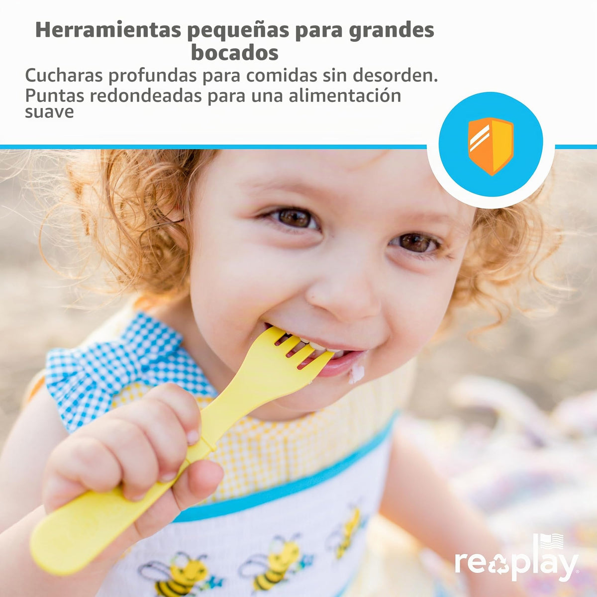 Re Play - Tenedores y cucharas para niños pequeños, paquete de 12 sin estuche de transporte, 6 tenedores para niños con puntas redondeadas y 6 cucharas profundas para niños pequeños, utensilios de 0.2 pulgadas de grosor, caja de lápices