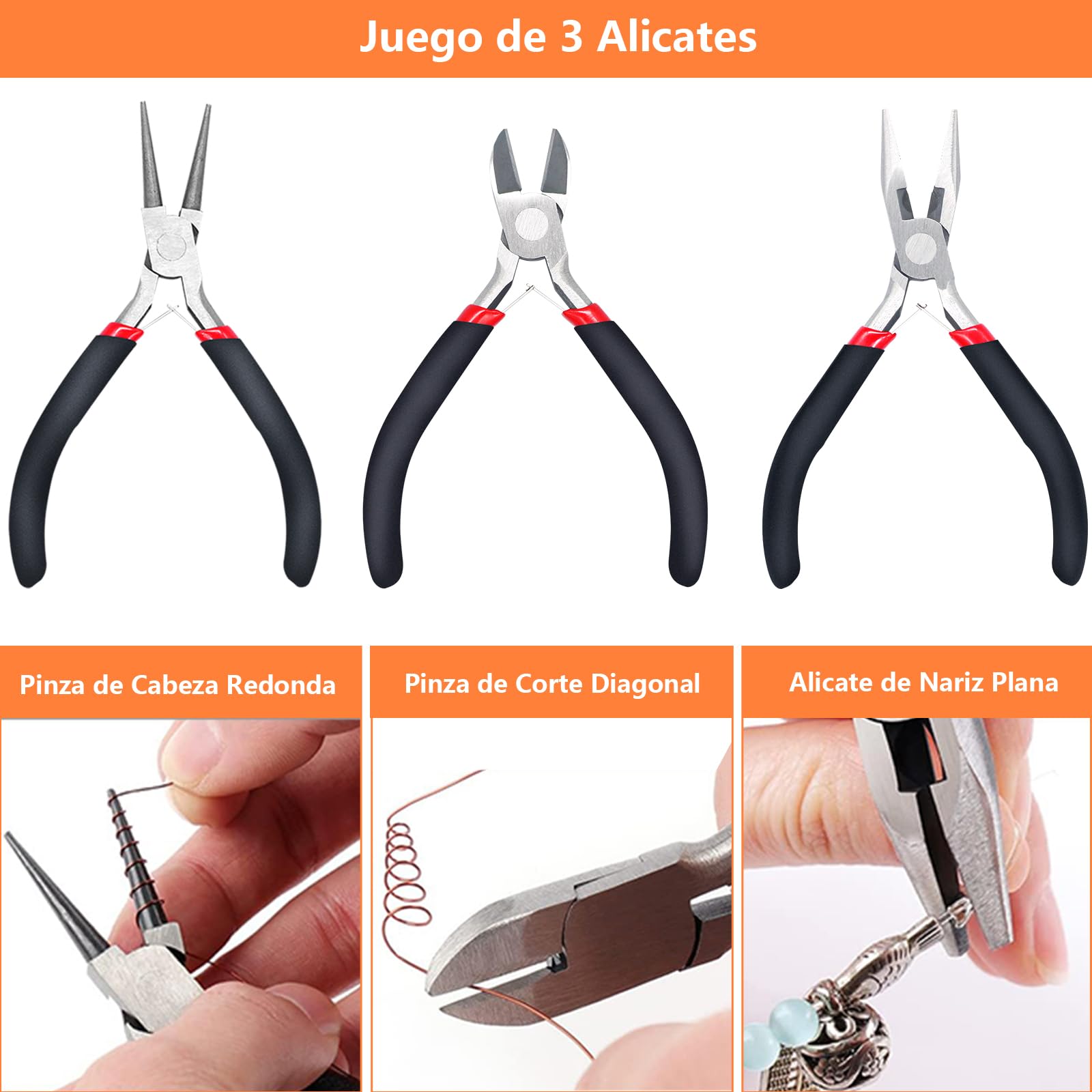 Juego de Alicates de Joyería para Hacer Joyas, Kit de Pinzas para Bisuteria Herramientas Con Bolso Portátil con Cremallera