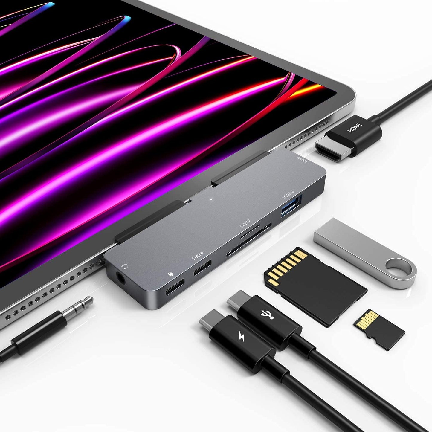 Hub USB C NXPGKEA para iPad Pro y Air con HDMI 4K 60Hz, Conector de Auriculares 3.5 mm, USB 3.0 y PD Carga y Datos