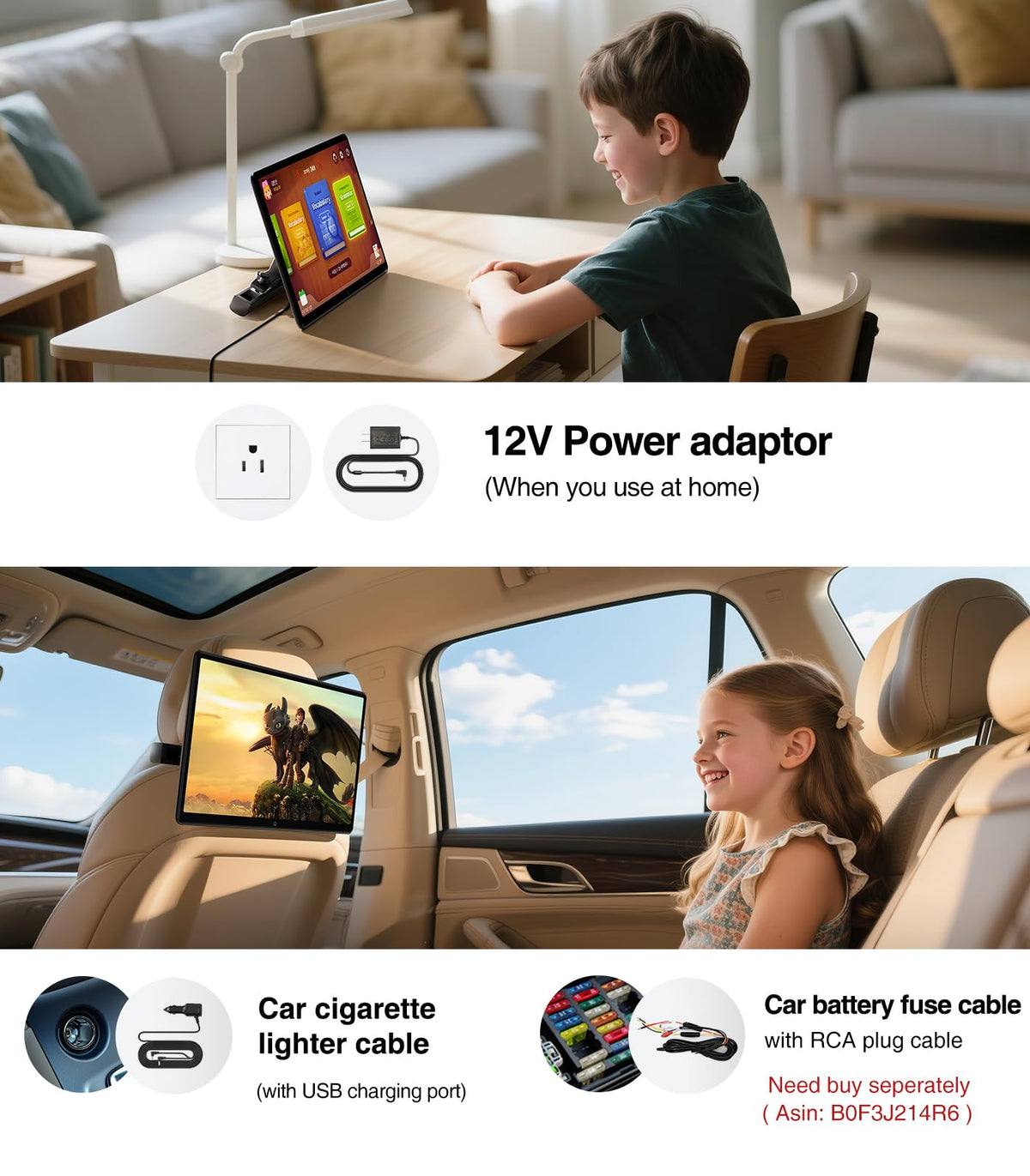 Monitor de Reposacabezas Android 13 Compatible con Teléfono Inalámbrico y Sincronización de Espejo HDMI Bluetooth