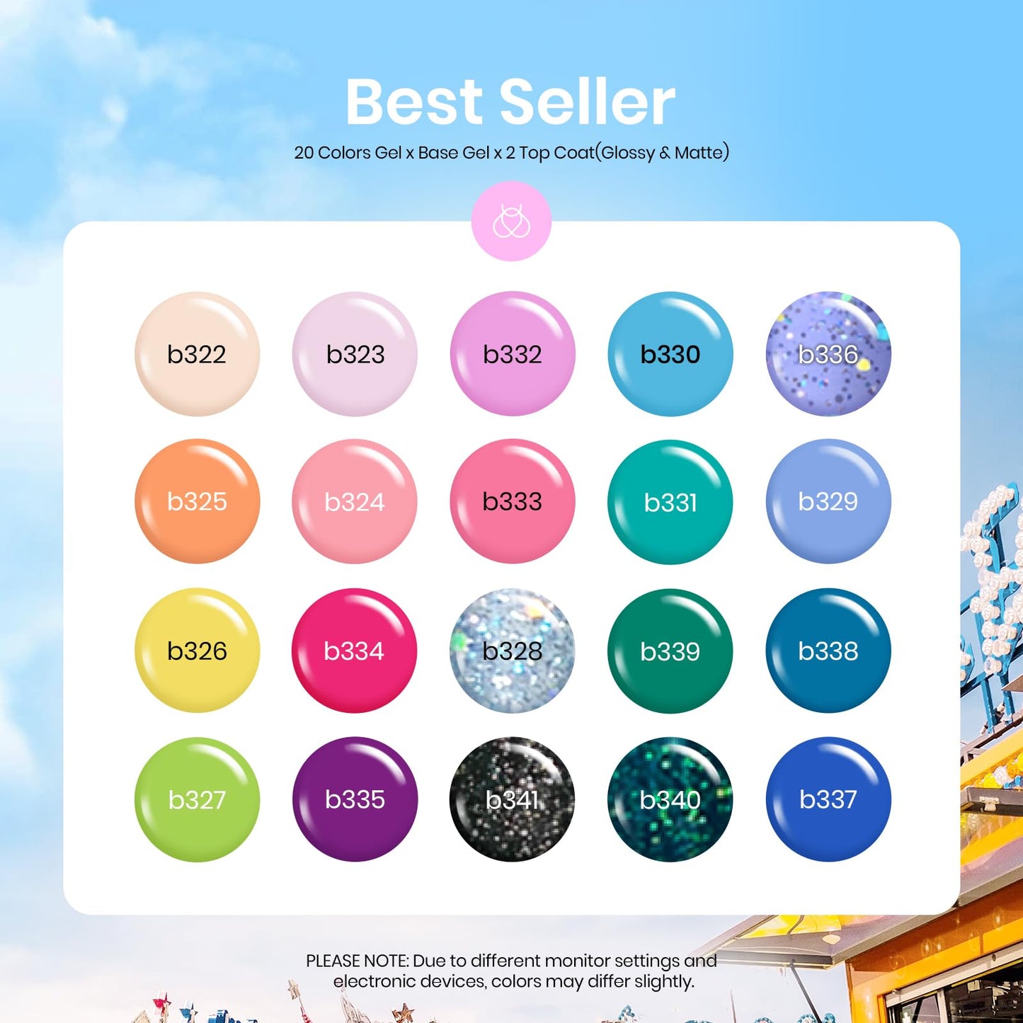 Beetles 20Pcs Gel Nail Polish Kit con 3pcs Base Top Coat Fantasyland Collection 2023 Trendy Primavera Verano Pastel Bright Pink Purple Gel Polish Set Navy Blue Green Glitter Soak Off Led Gel Nail Kit para niñas Mujeres