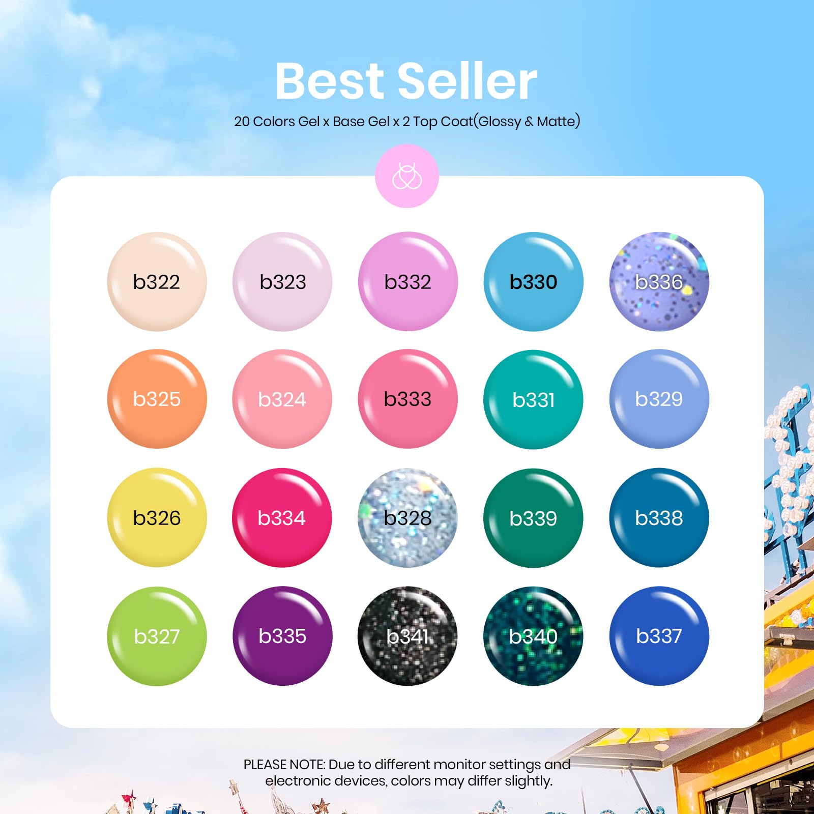 Beetles 20Pcs Gel Nail Polish Kit con 3pcs Base Top Coat Fantasyland Collection 2023 Trendy Primavera Verano Pastel Bright Pink Purple Gel Polish Set Navy Blue Green Glitter Soak Off Led Gel Nail Kit para niñas Mujeres