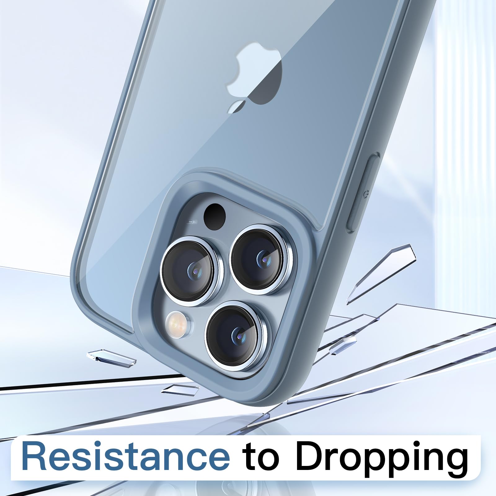 JETech Funda para iPhone 13 Pro 6.1 Pulgadas, Carcasa Antigolpes, Marco de TPU Mate Color Sólido, Anti-Arañazos Respaldo Transparente (Azul Alpino)