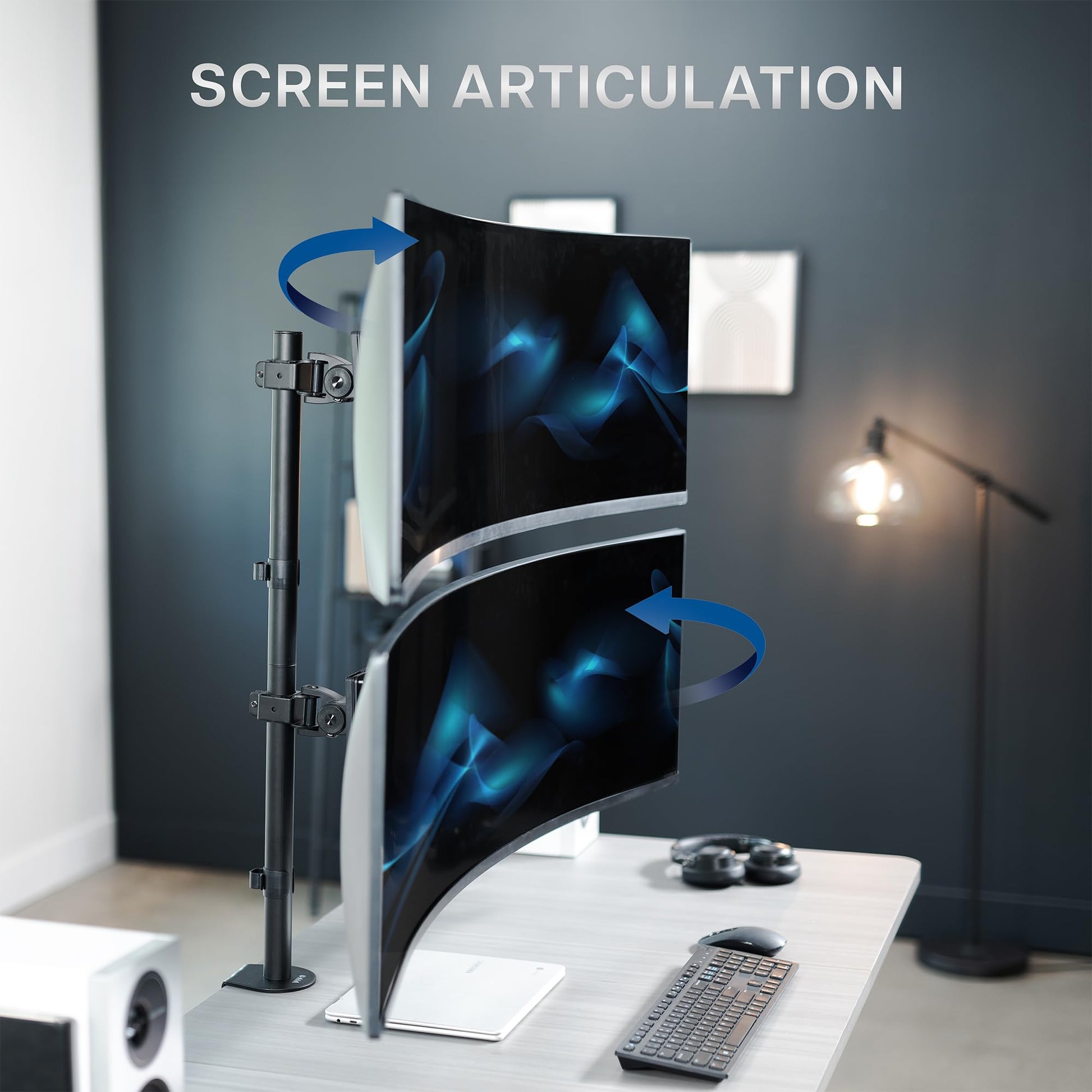 Soporte de Computadora VIVO Negro Ultra Ancho y Ajustable para Monitores Verticales Doble de Hasta 49 Pulgadas