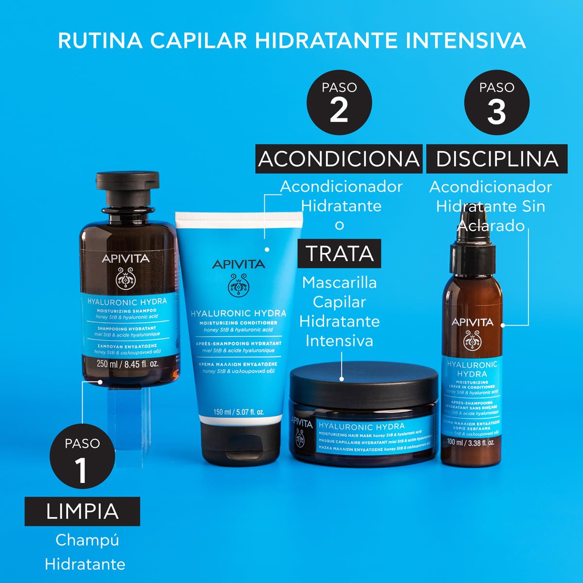 Apivita acondicionador hidratante Hyaluronic Hydra 150ml - Con ácido hialurónico, aloe y miel - Hidratación profunda del cabello, control del encrespamiento, prevención de rotura del cabello y puntas abiertas.