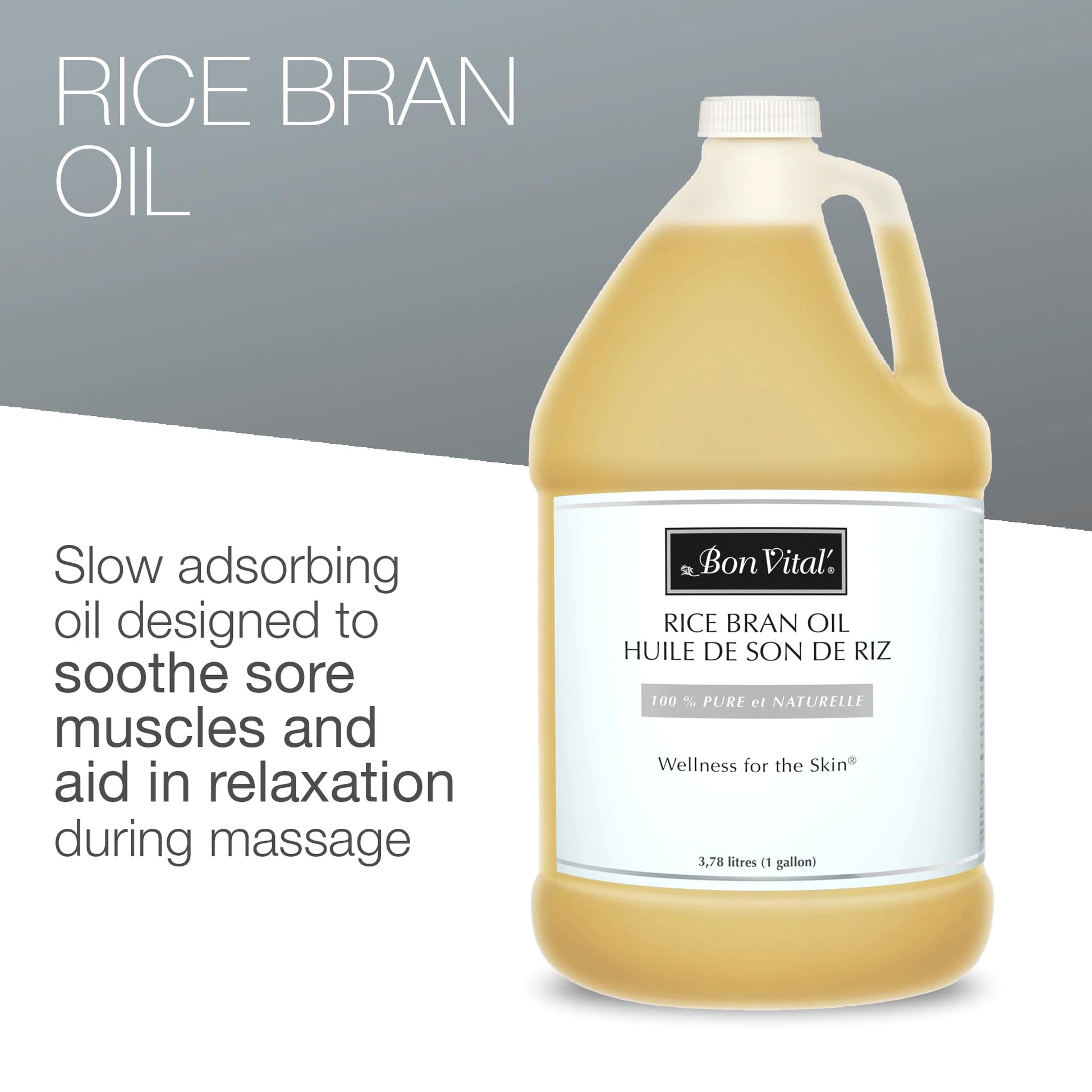 Bon Vital' Aceite de salvado de arroz, 100% puro y prensado en frío para difusores, aceite de masaje profesional, el mejor secreto de belleza para una piel suave y lisa, hidratante, botella de 1 galón