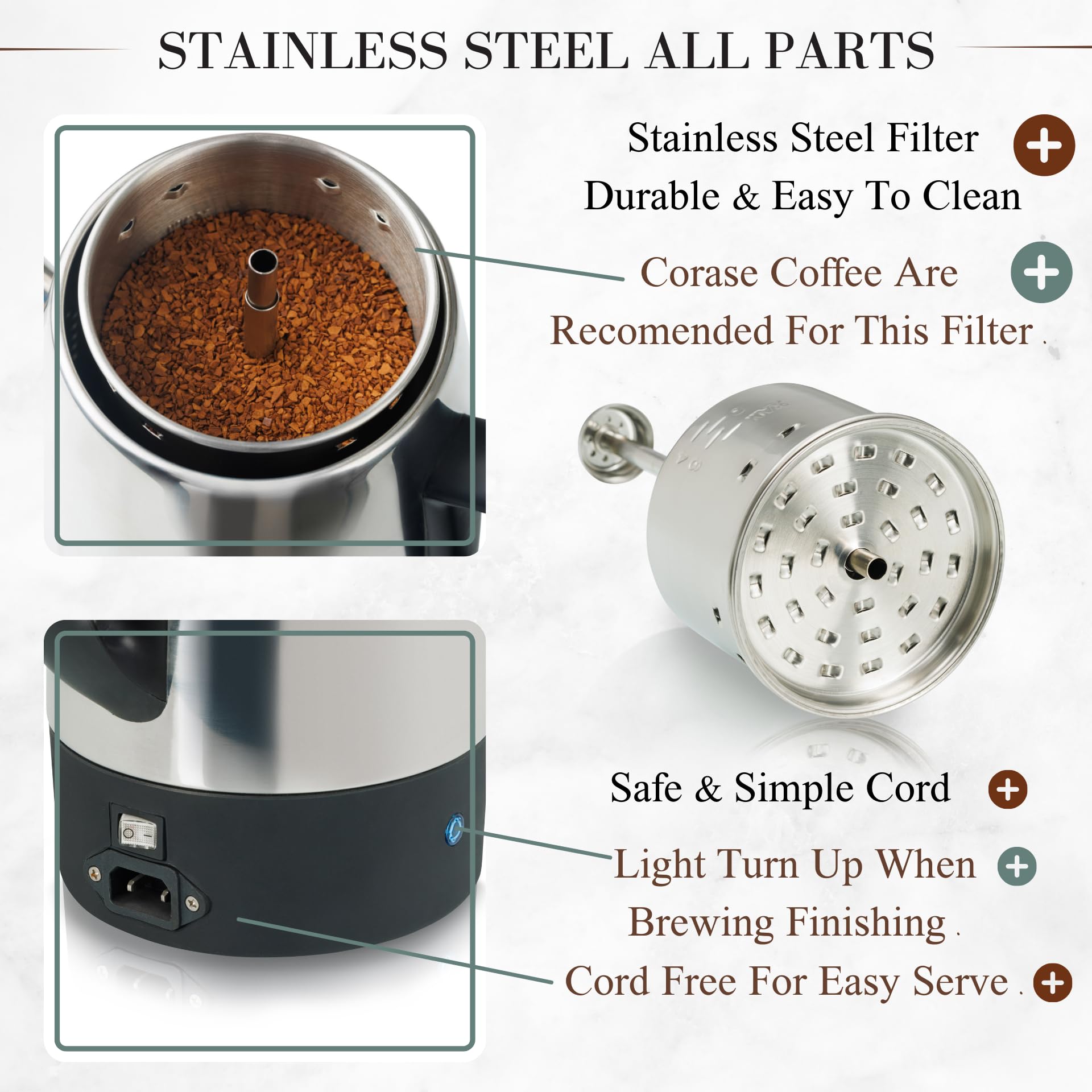Cafetera eléctrica Moss & Stone de acero inoxidable para 10 tazas, cafetera eléctrica con función de mantener caliente, cafetera eléctrica de acero inoxidable para 10 tazas con cesta para café