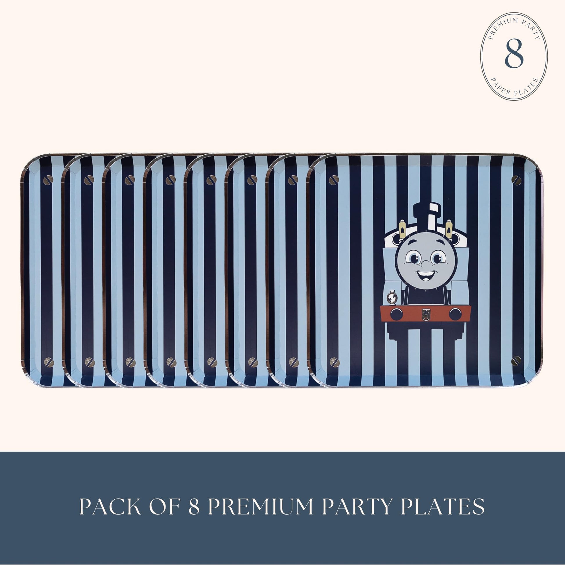 Bonjour Fete THOMAS & FRIENDS™ - Platos de rayas grandes - Platos temáticos de tren THOMAS & FRIENDS™ - Suministros para fiestas de cumpleaños - Platos de papel desechables grandes - Licencia oficial