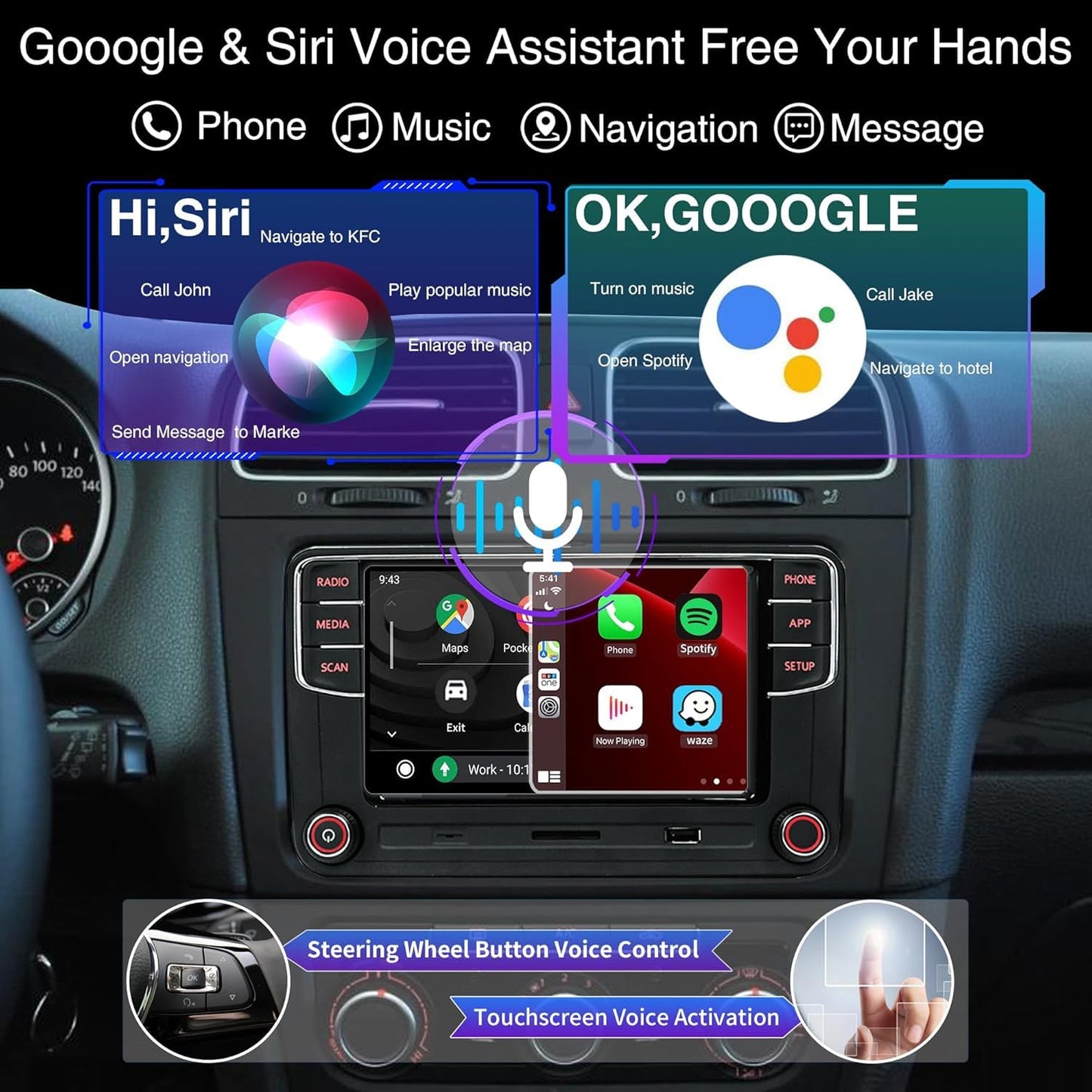 SCUMAXCON - Estéreo para auto de 6.5 pulgadas, RCD360 PROII RCD330, Carplay, Android Auto, Bluetooth, USB, SD, RVC, FM, para VW Golf MK5, MK6, Passat, Jetta CC EOS (cámara de reversa activada)