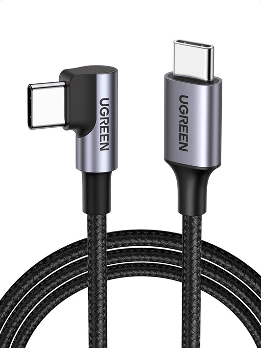 Cable USB C a C UGREEN Negro 90 Grados 2M 60W para iPhone y Galaxy