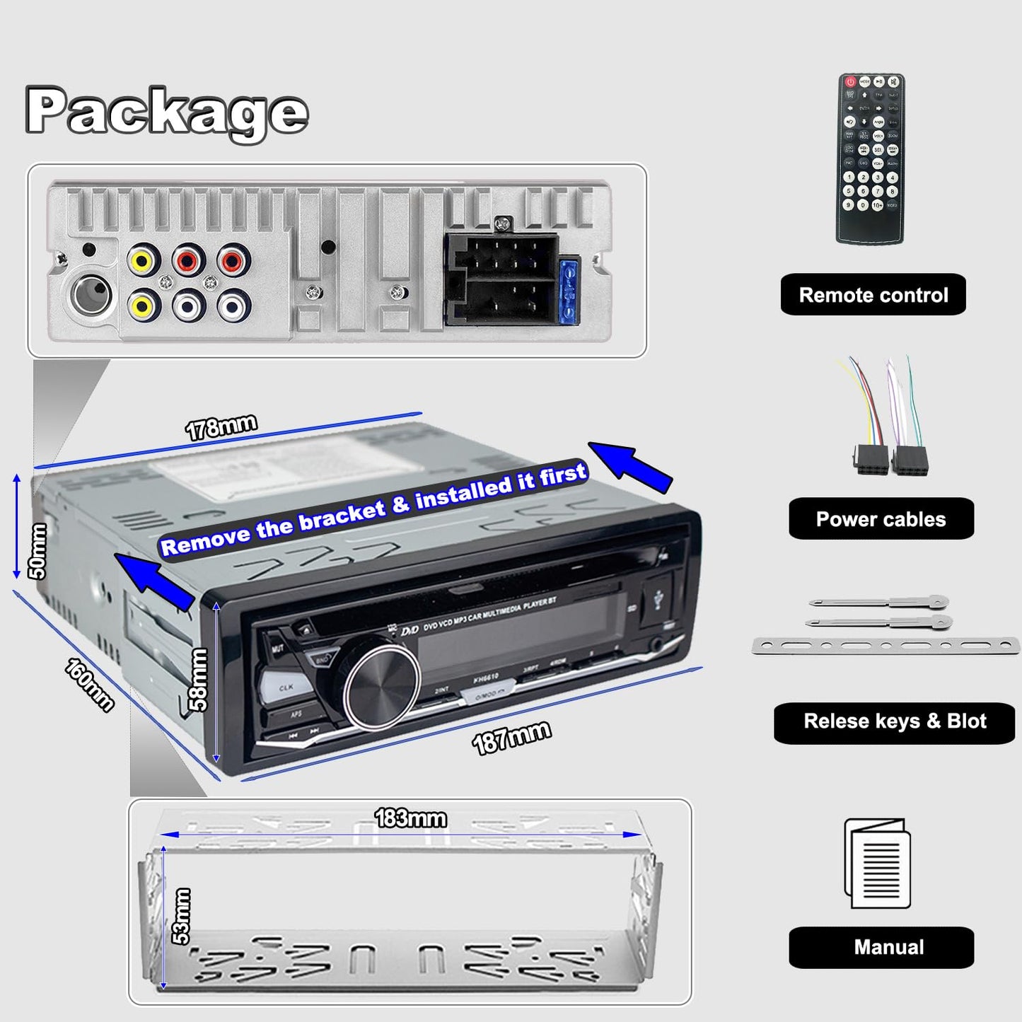 Alondy 1 DIN Auto Radio Autoestéreo Estéreo con Reproductor CD/DVD Bluetooth USB Am/FM Radio RDS
