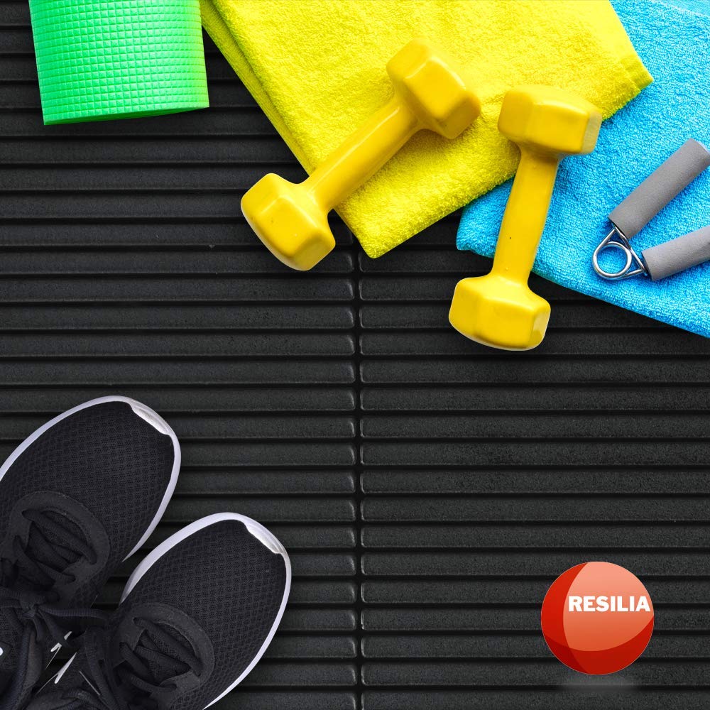 Tapete Protector de Piso Resiliente Resilia Negro Fácil de Limpiar para Gimnasio y Levantamiento de Pesas