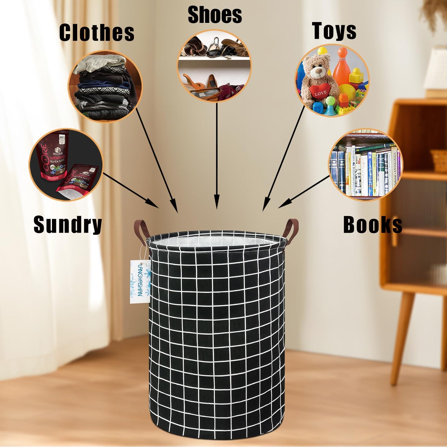 Langyashan - Cesta de almacenamiento, cesta plegable de algodón para niñas, cestas de ropa, canasta de juguetes, cestas de regalo, dormitorio, ropa y habitación de bebé