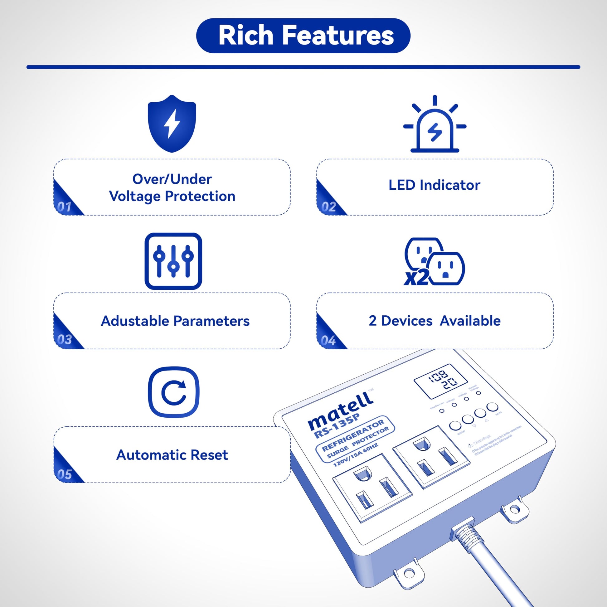 Protector de Sobretensiones Matell para Refrigerador Doble Voltaje con Retardo de Tiempo