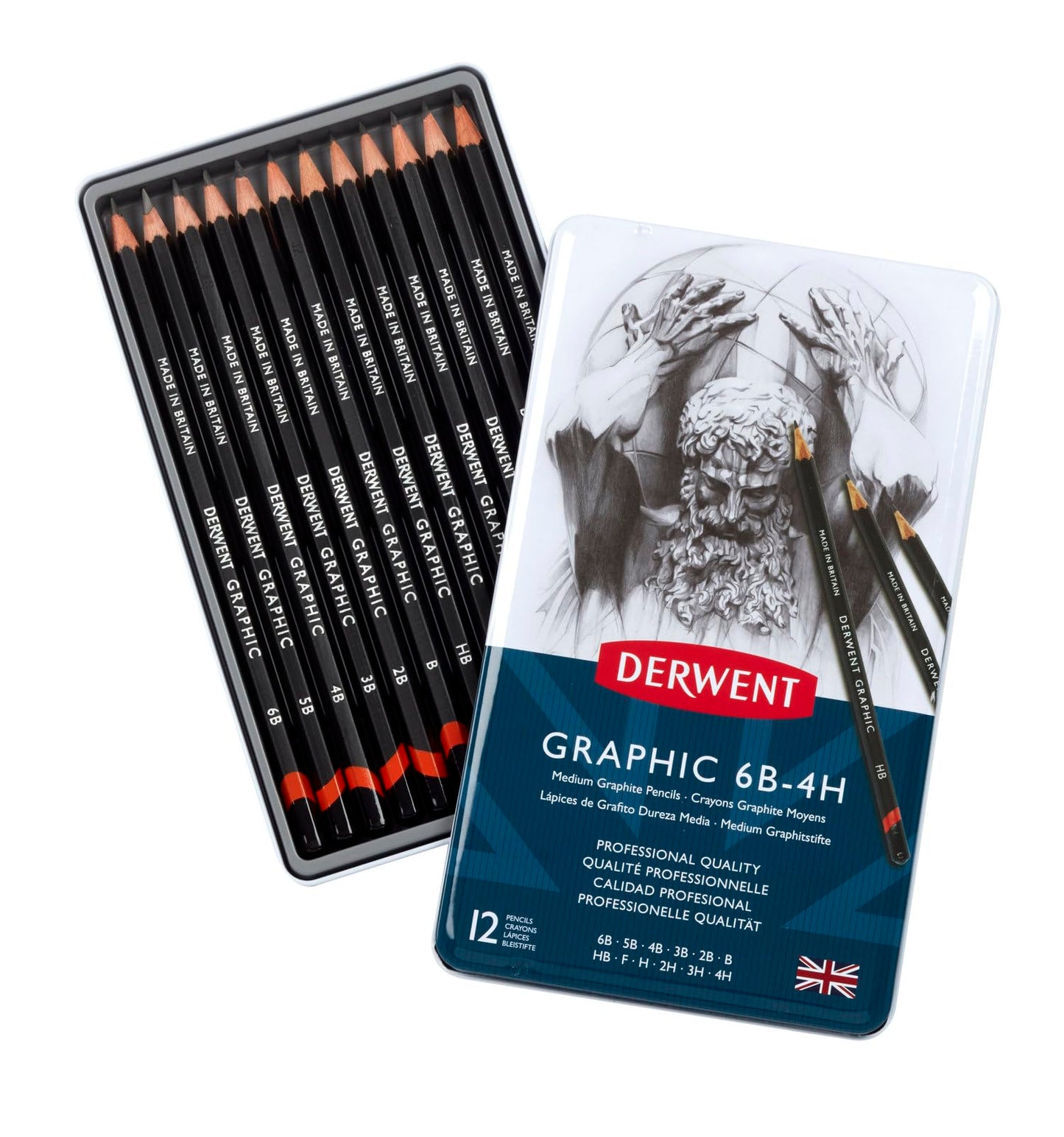 Derwent - Lápices gráficos, 12 unidades, Gris, Mediano