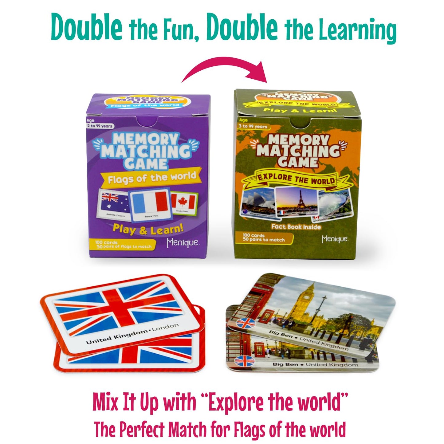 Juego de Memoria Menique Banderas del Mundo en Inglés Educativo para Niños y Adultos