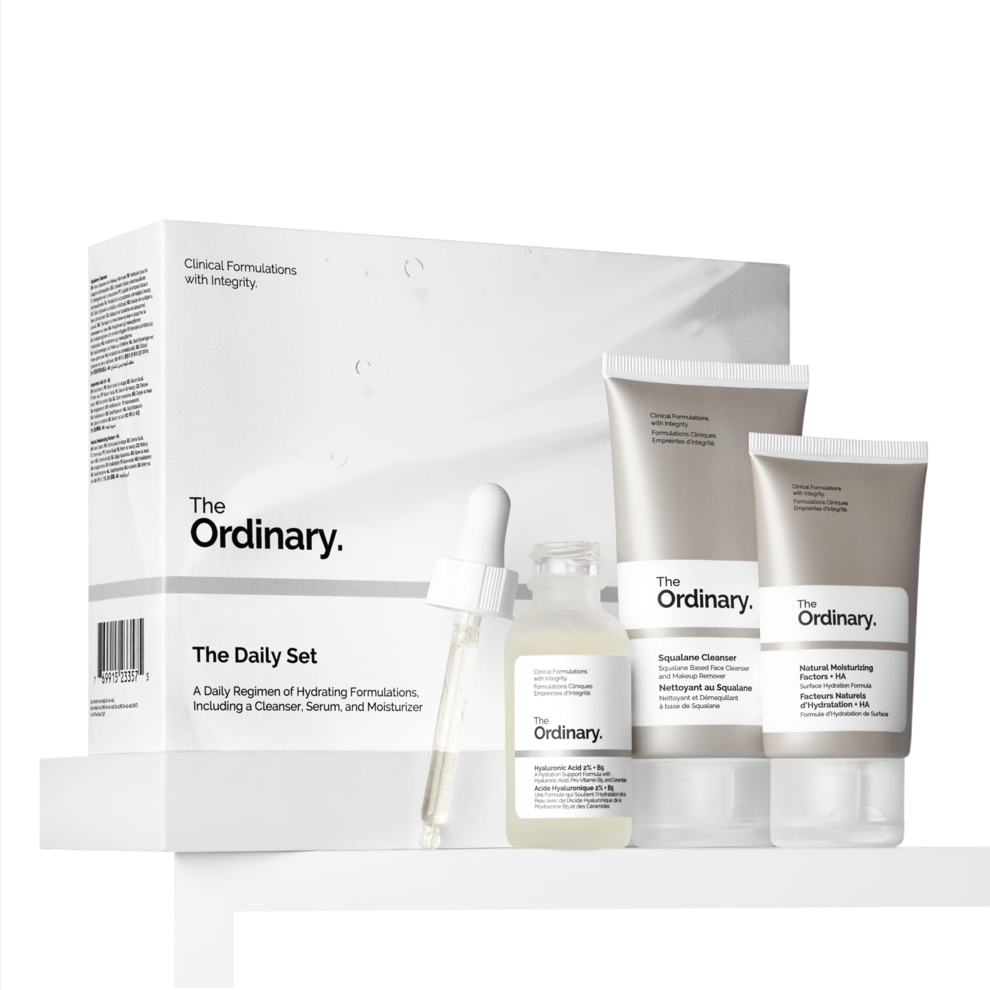 The Ordinary The Daily Set - : el limpiador de escualano ordinario; el ácido hialurónico ordinario 2% + B5; los factores hidratantes naturales ordinarios + HA - 3 piezas
