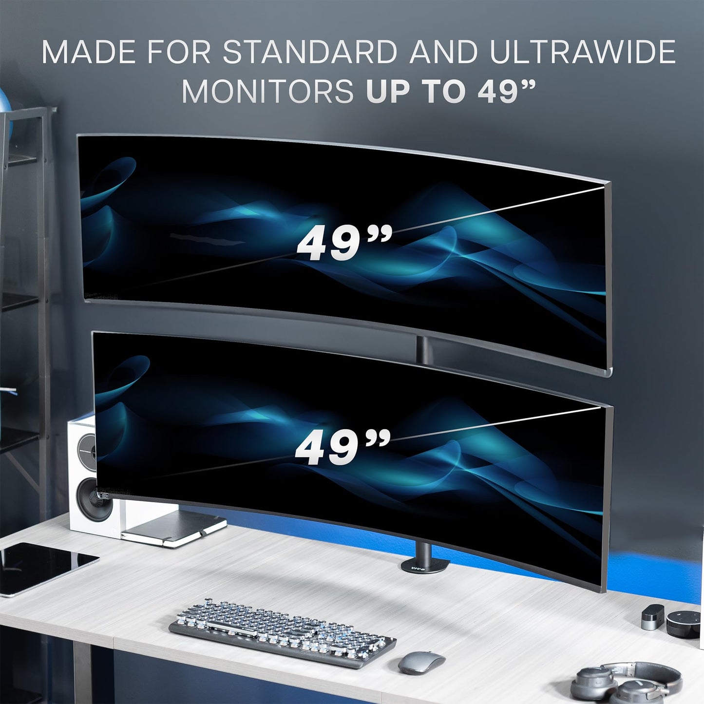 Soporte de Computadora VIVO Negro Ultra Ancho y Ajustable para Monitores Verticales Doble de Hasta 49 Pulgadas