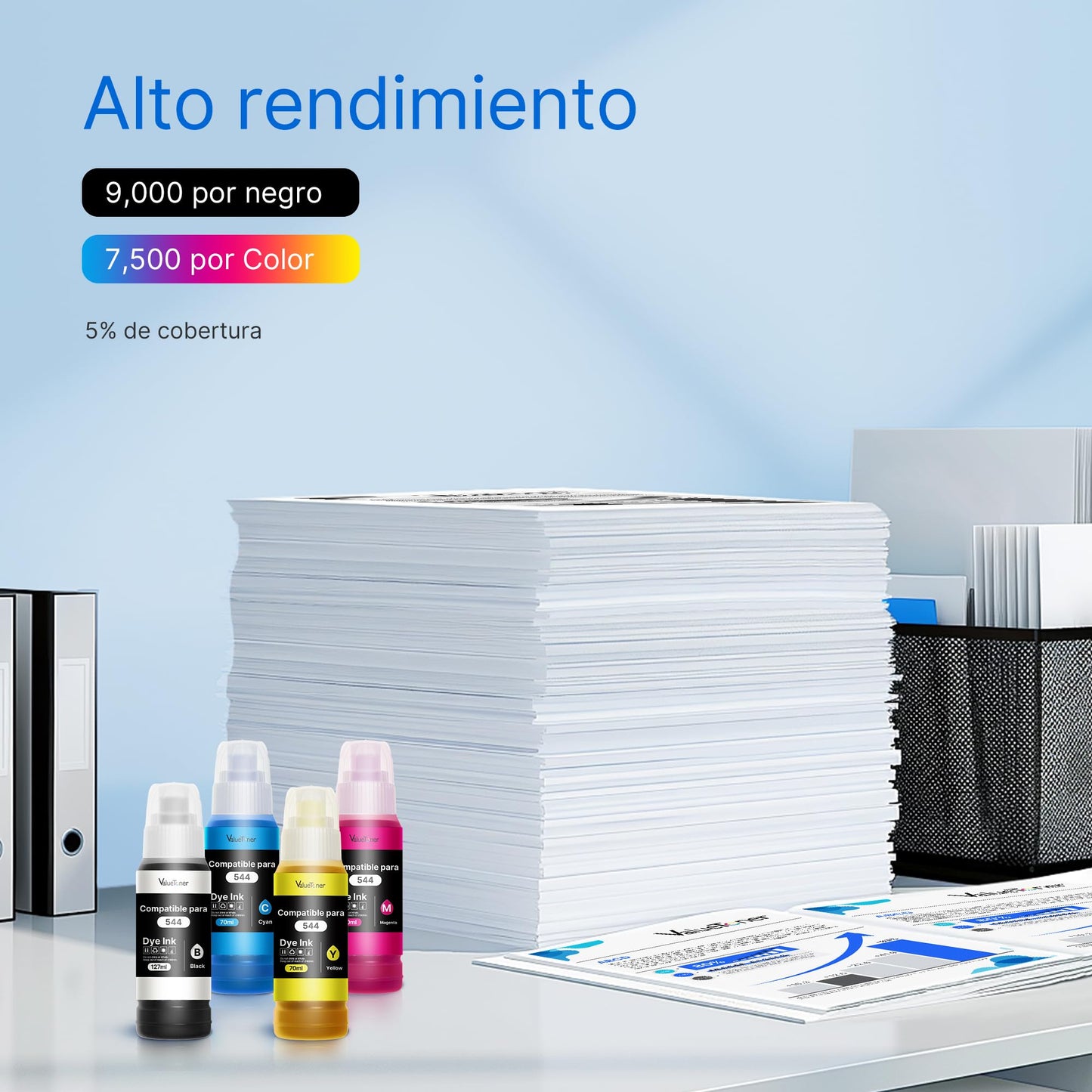 Botellas de Tinta Valuetoner Compatible con Epson 544 para Impresoras Ecotank 4 Unidades