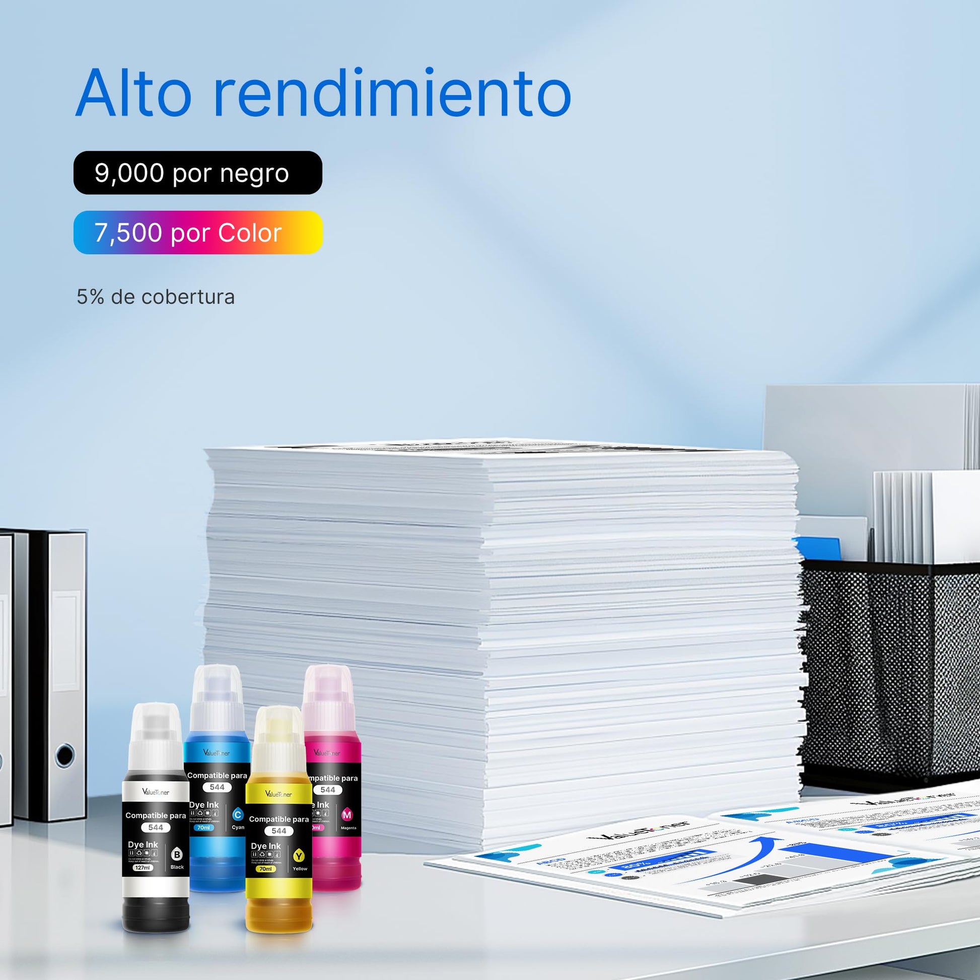 Botellas de Tinta Valuetoner Compatible con Epson 544 para Impresoras Ecotank 4 Unidades