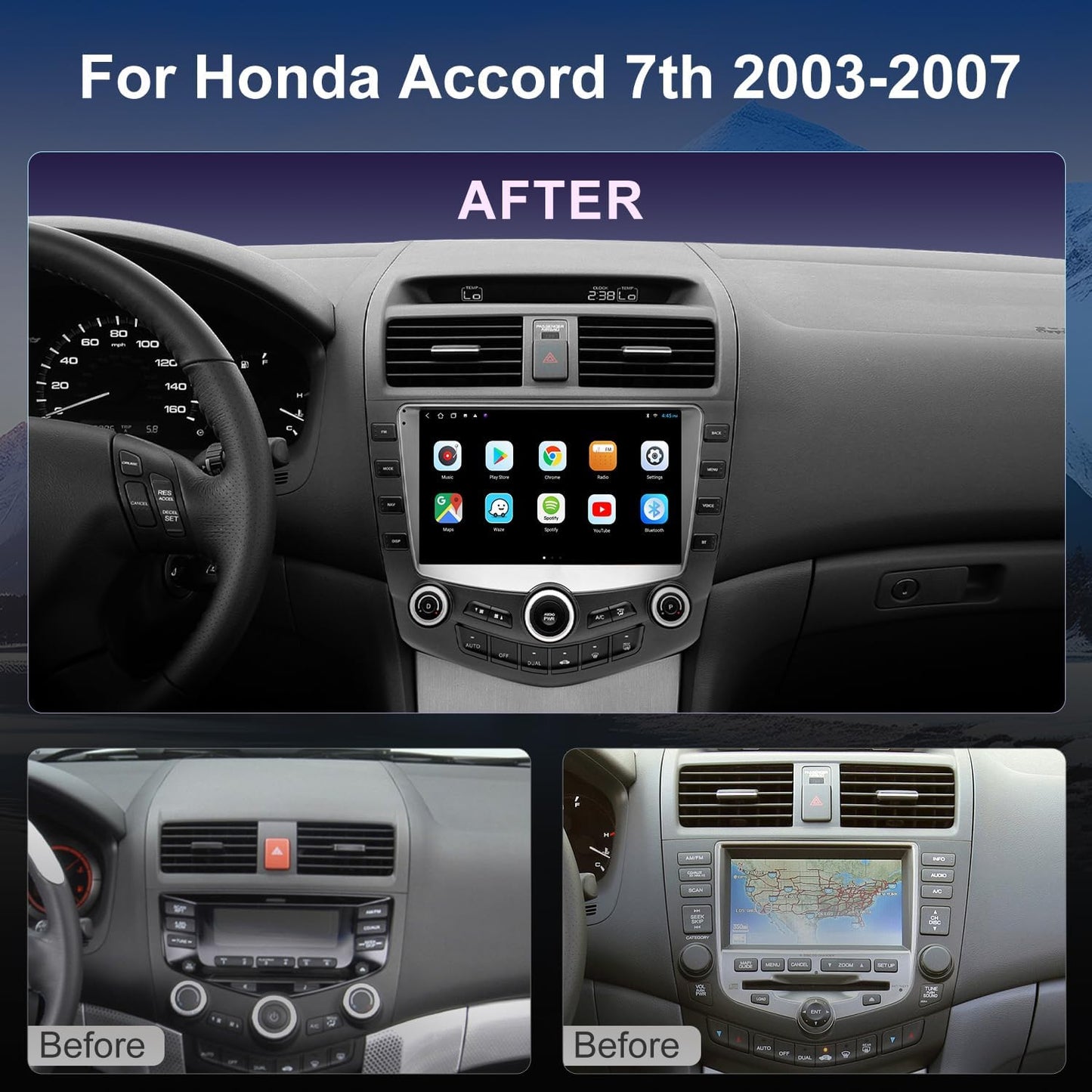Compatible con Honda Accord 7 modelos de 2004 a 2007, audio para coche Android 12, visualización táctil de alta definición de 9 pulgadas, cámara de copia de seguridad de audio, reproductor multimedia