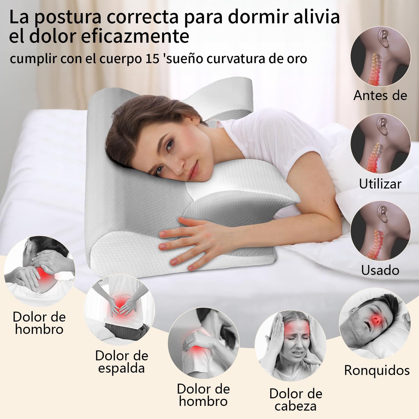 GALASALA Almohada Memory Foam Cervical, Almohada Ortopedica Cervical para Dormir el Lado Cuello, Alivia el Dolor de Cuello, Adecuada para Dormir de Lado, Espalda o Panza con Fundas Almohadas