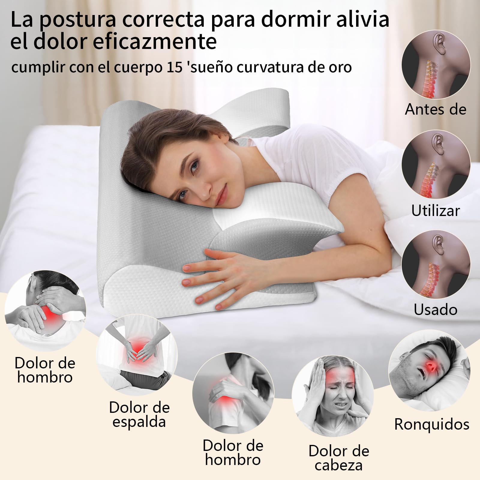 GALASALA Almohada Memory Foam Cervical, Almohada Ortopedica Cervical para Dormir el Lado Cuello, Alivia el Dolor de Cuello, Adecuada para Dormir de Lado, Espalda o Panza con Fundas Almohadas