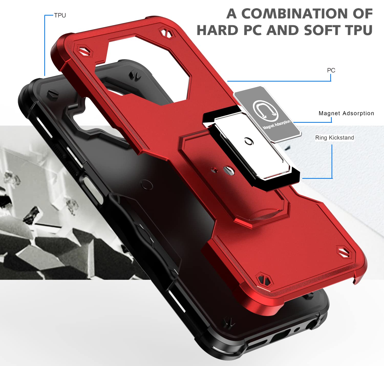Funda para Nokia X100 con Anillo Giratorio de 360 Grados Funda PC Duro Caso para Soporte Ultrafina con Placa de Metal Carcasa Compatible con Nokia X100 (B)